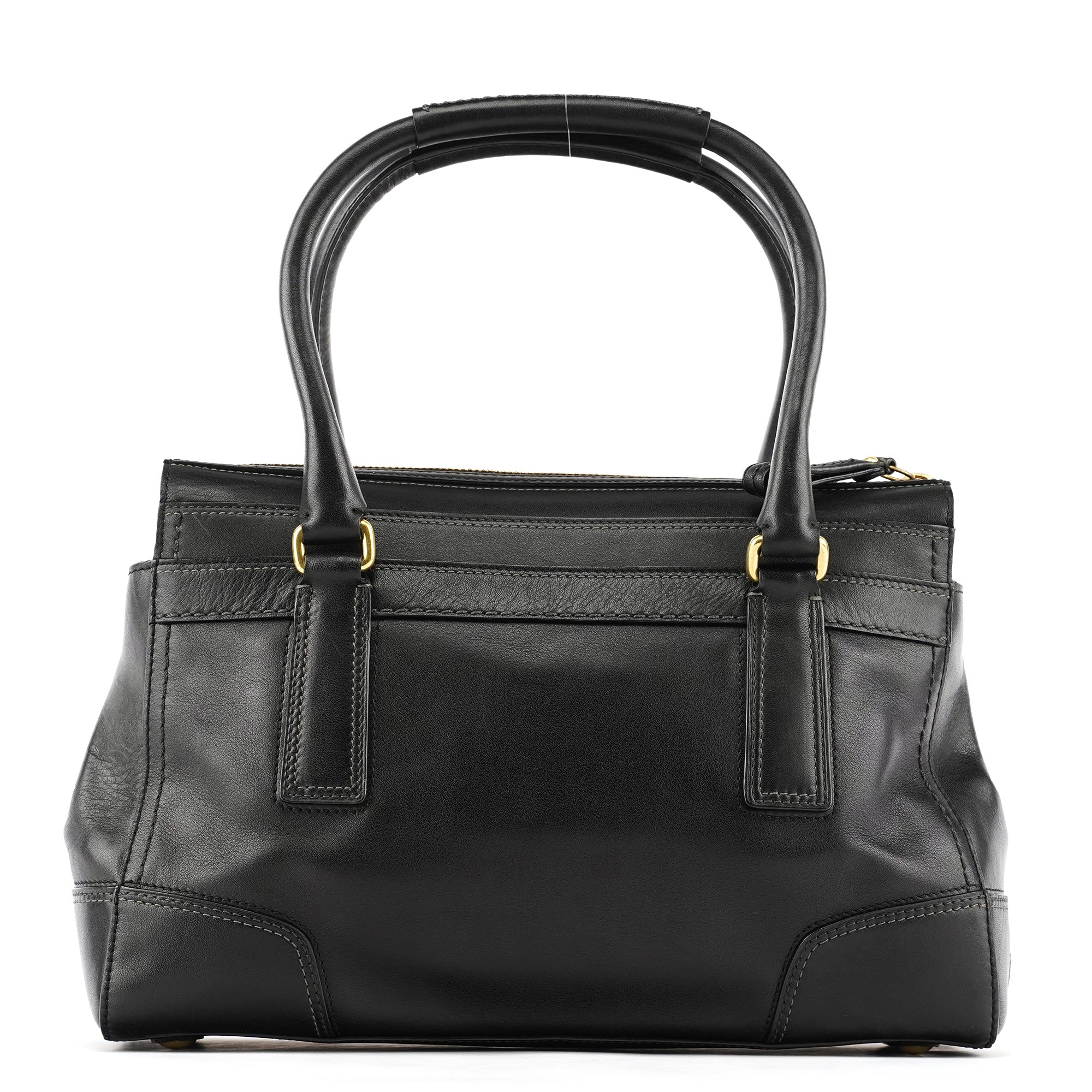 11047 Black Leather Turnlock Tote Bag