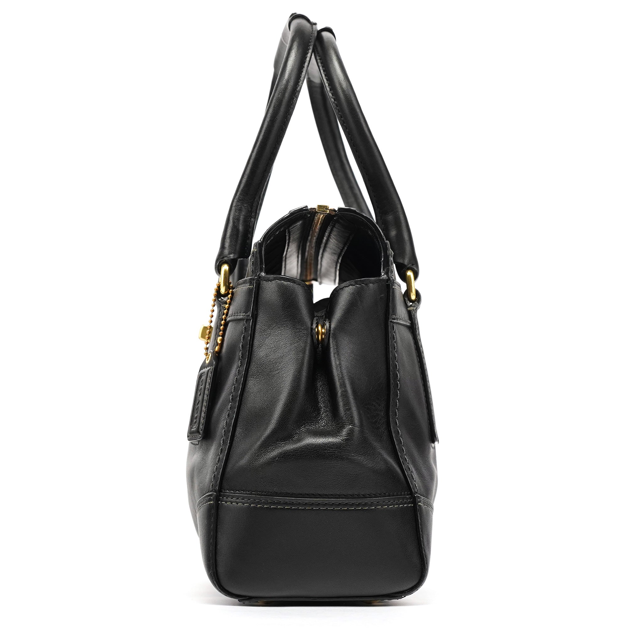11047 Black Leather Turnlock Tote Bag