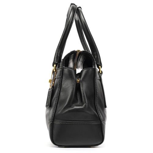 11047 Black Leather Turnlock Tote Bag