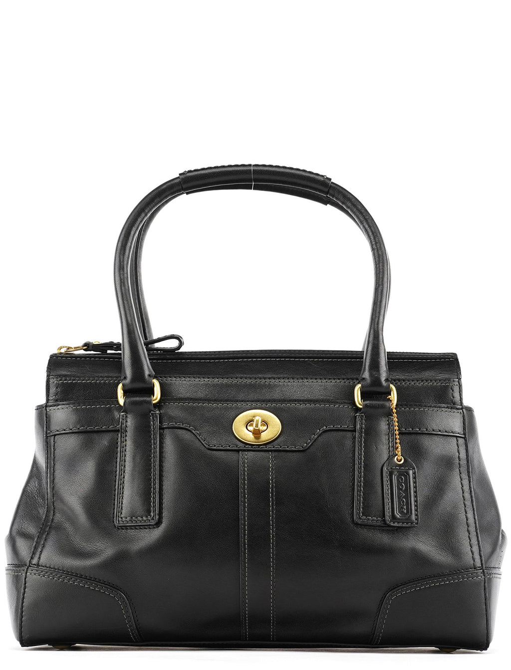 11047 Black Leather Turnlock Tote Bag