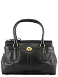 11047 Black Leather Turnlock Tote Bag