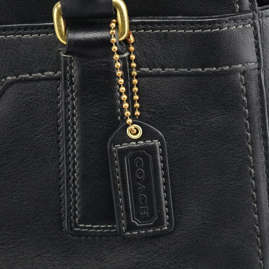 11047 Black Leather Turnlock Tote Bag