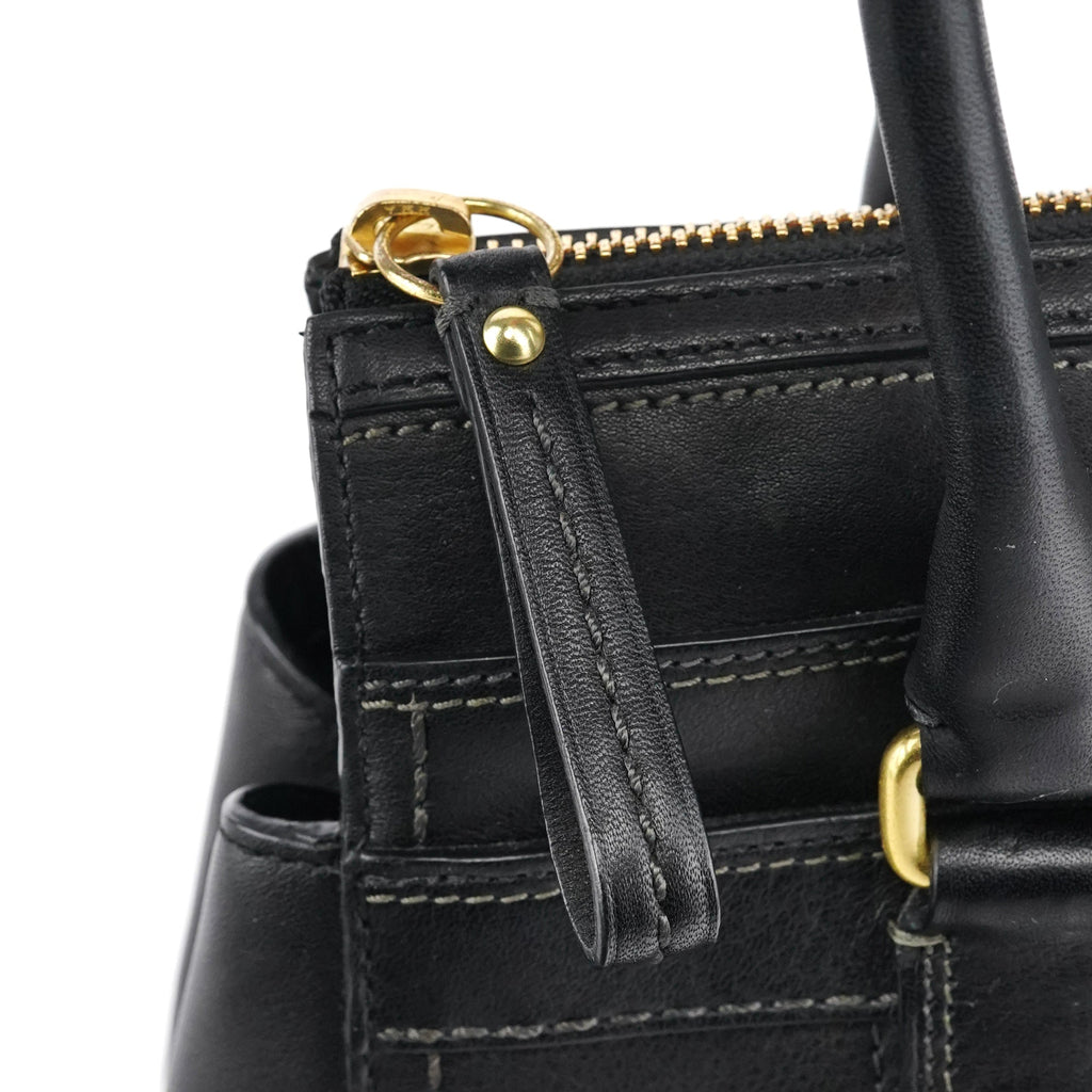 11047 Black Leather Turnlock Tote Bag