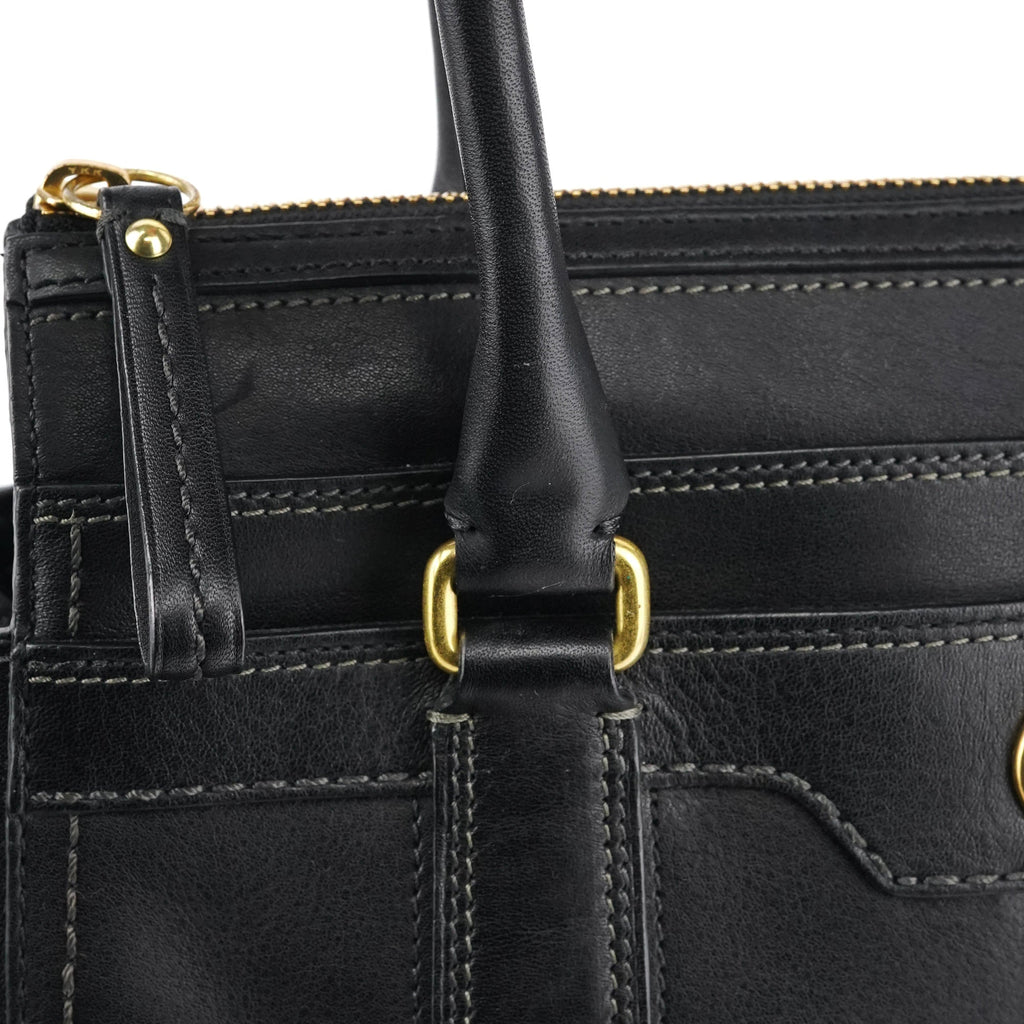 11047 Black Leather Turnlock Tote Bag
