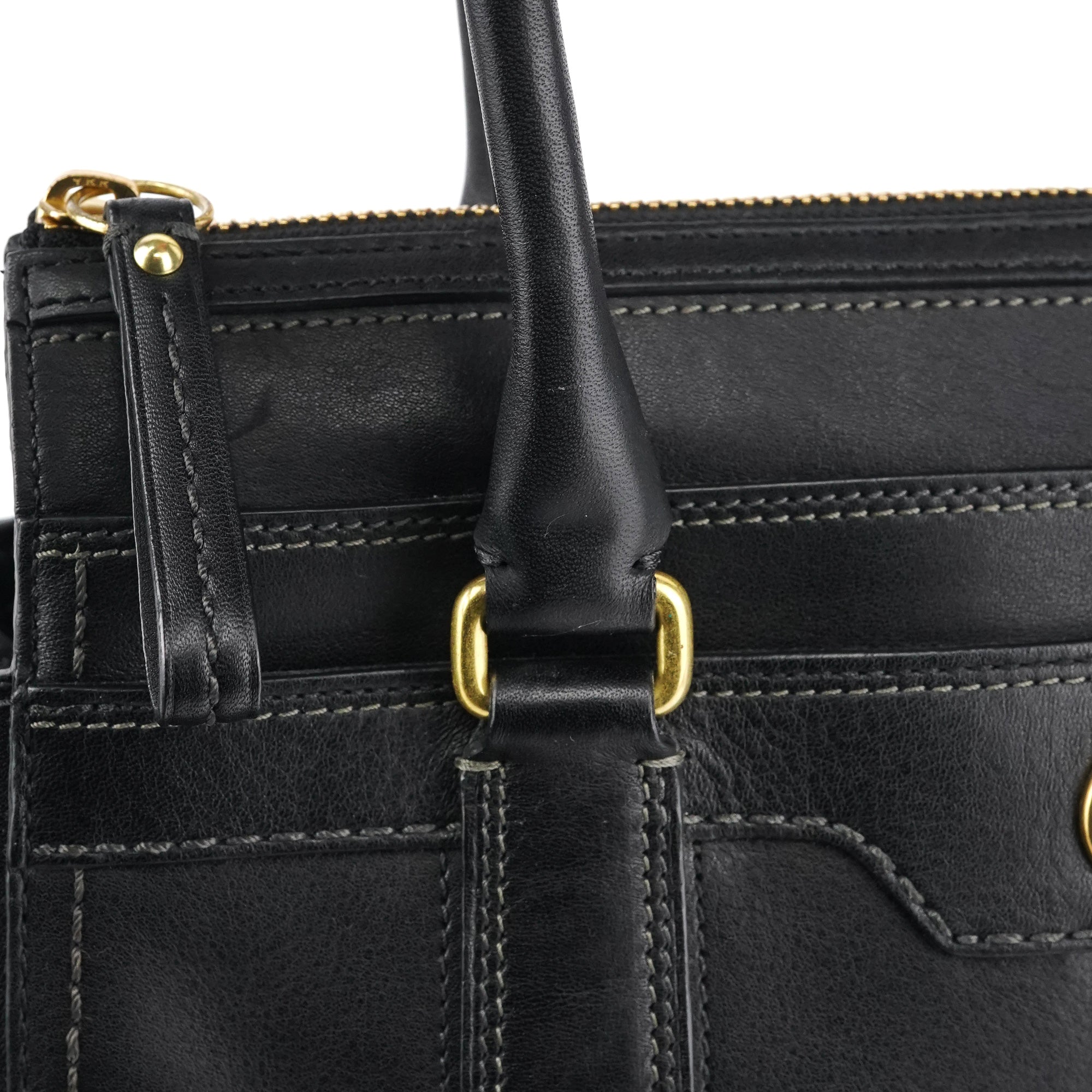 11047 Black Leather Turnlock Tote Bag