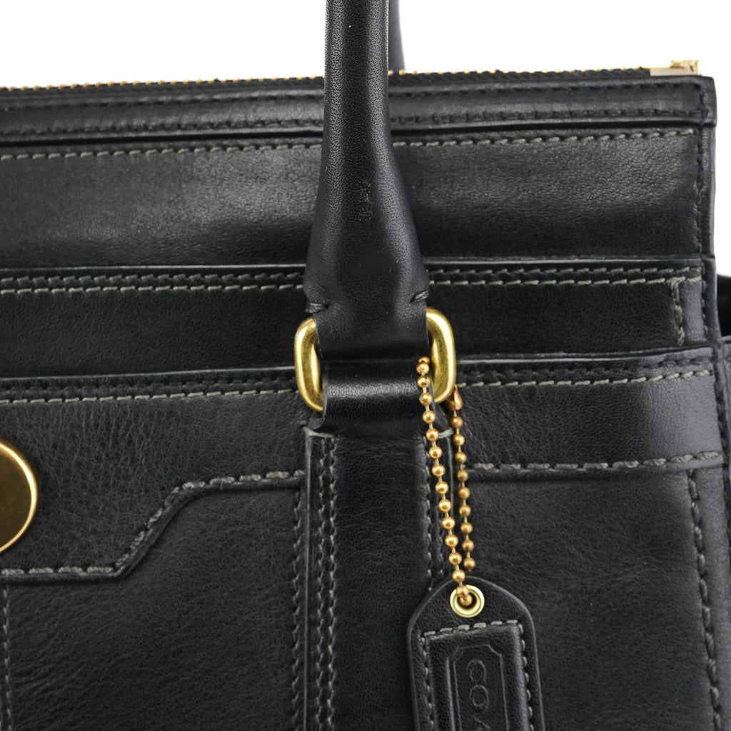 11047 Black Leather Turnlock Tote Bag