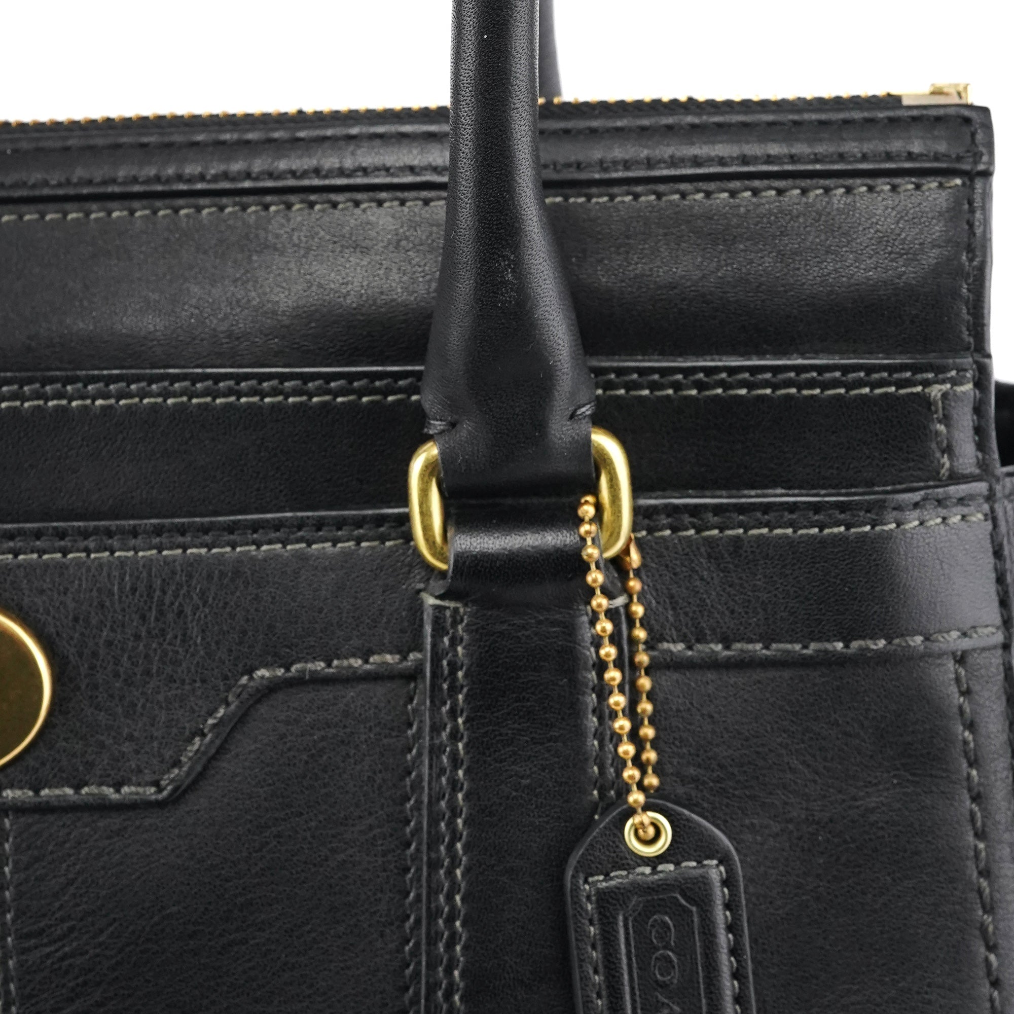 11047 Black Leather Turnlock Tote Bag