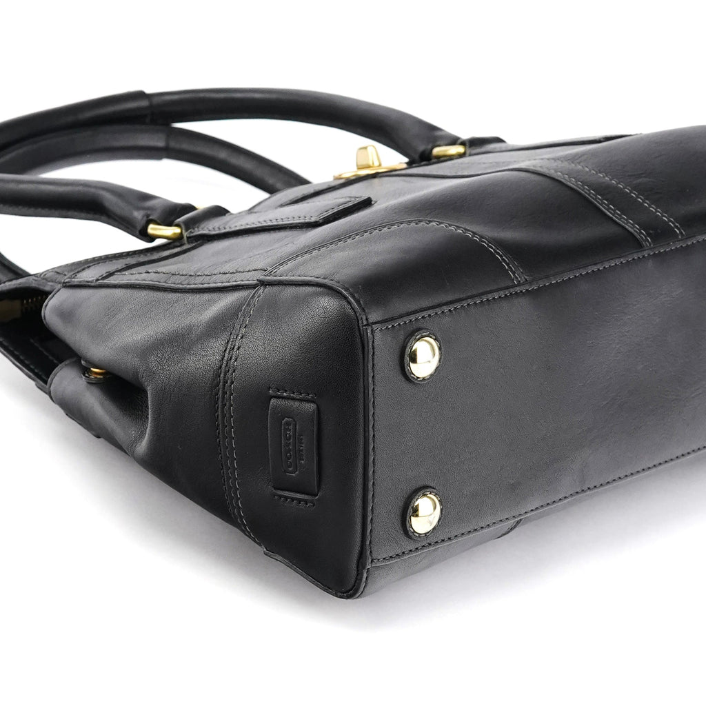 11047 Black Leather Turnlock Tote Bag