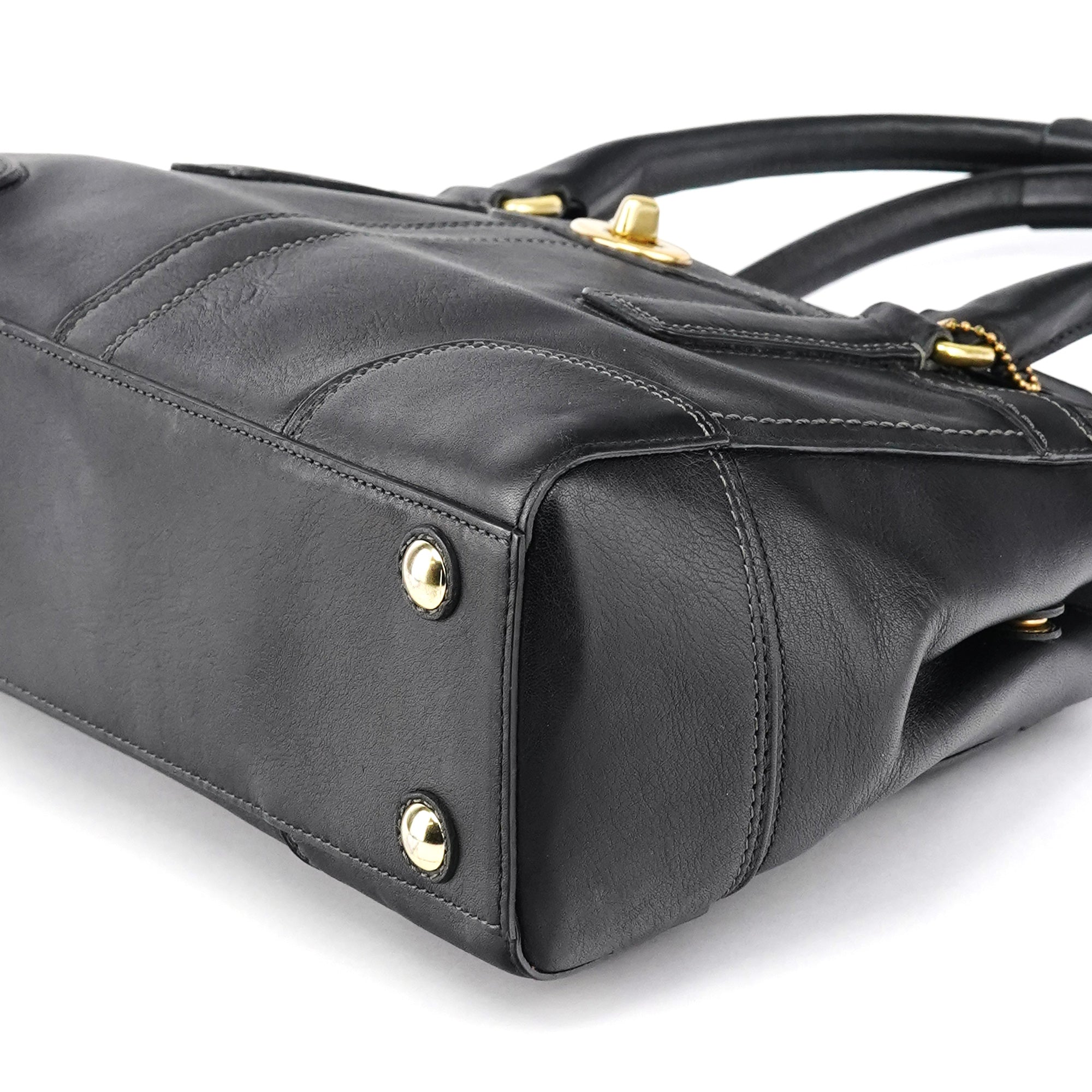 11047 Black Leather Turnlock Tote Bag