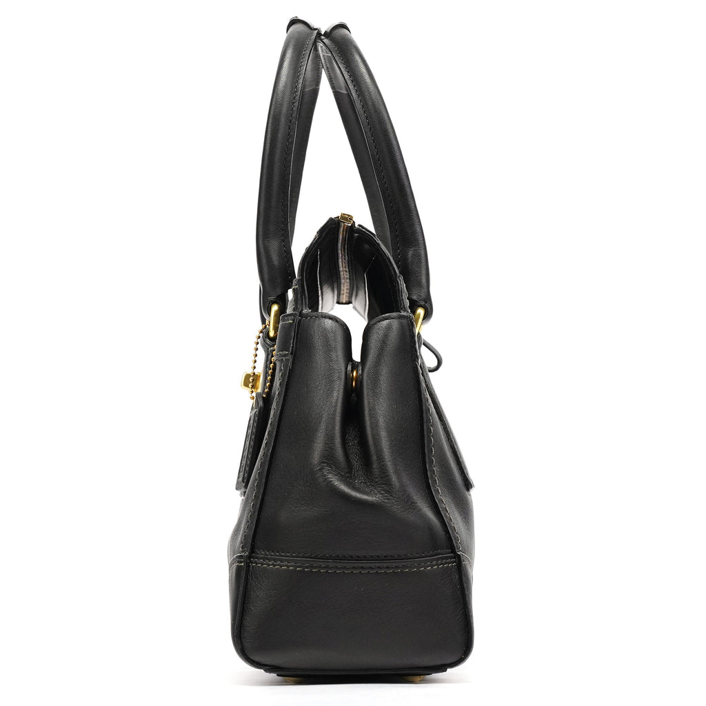11047 Black Leather Turnlock Tote Bag