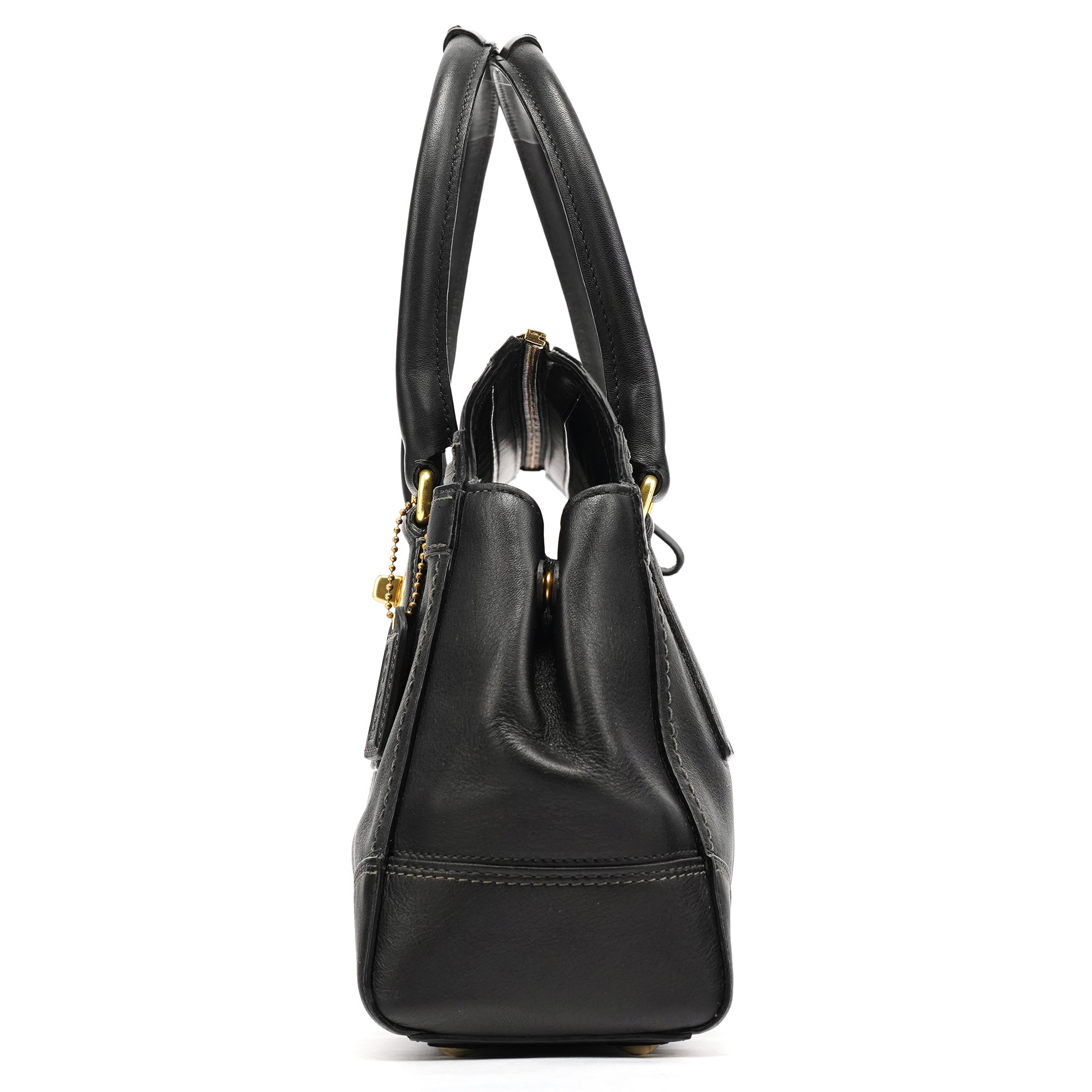 11047 Black Leather Turnlock Tote Bag