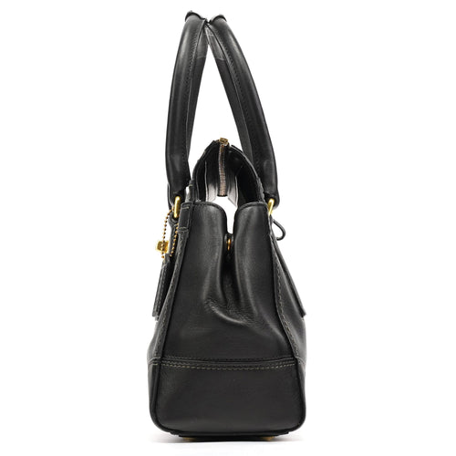 11047 Black Leather Turnlock Tote Bag