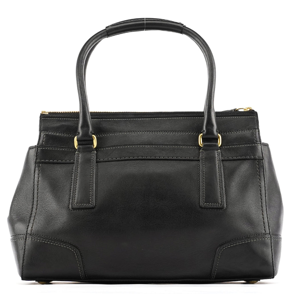 11047 Black Leather Turnlock Tote Bag