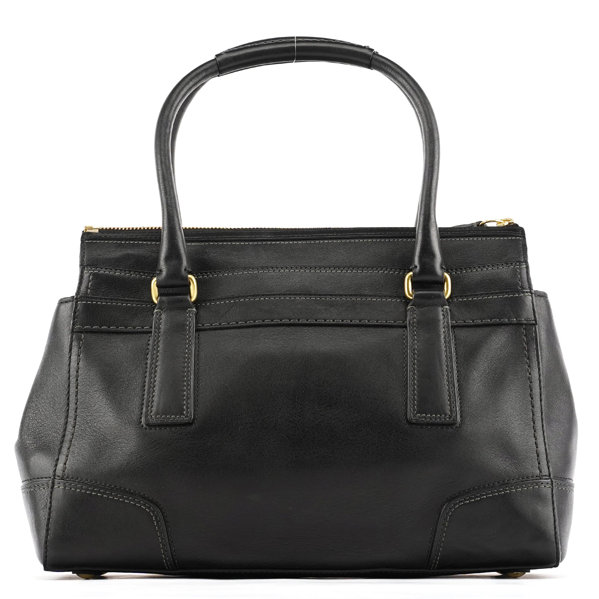 11047 Black Leather Turnlock Tote Bag