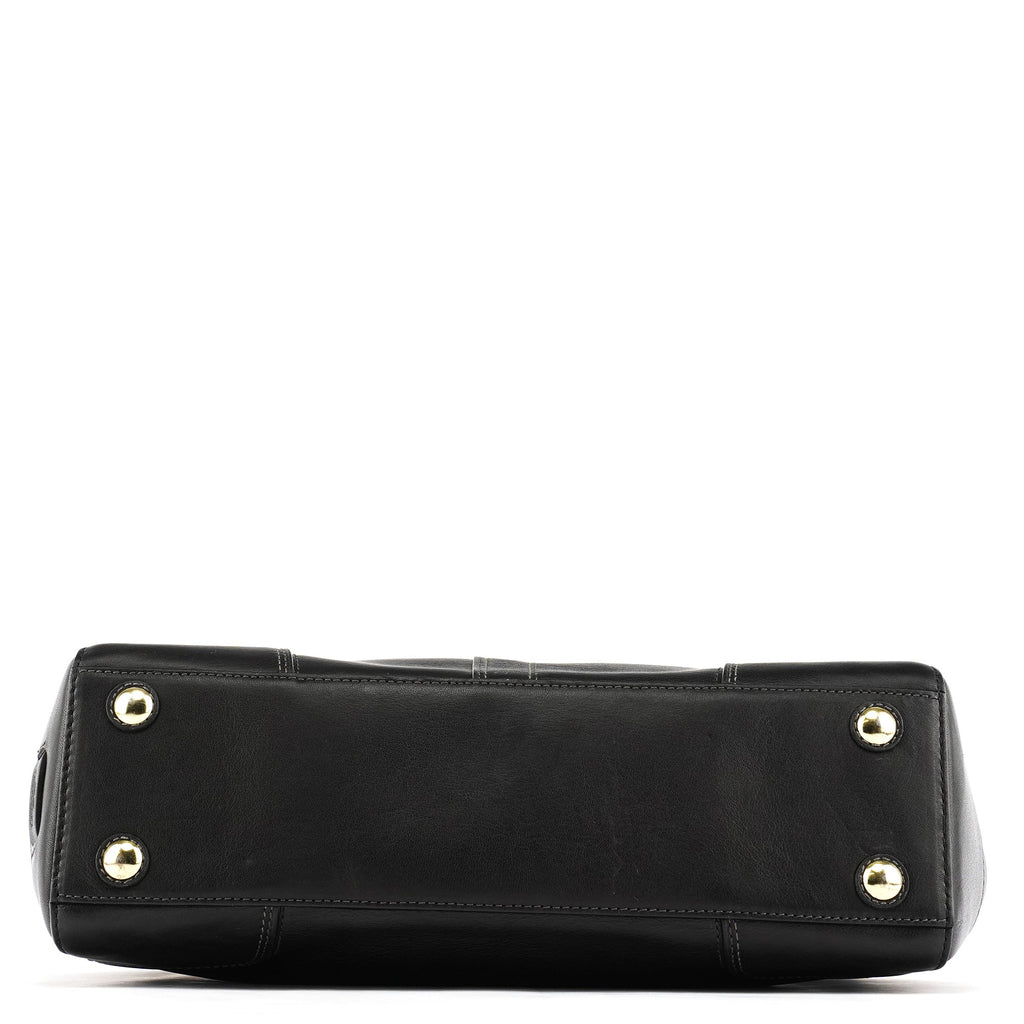 11047 Black Leather Turnlock Tote Bag