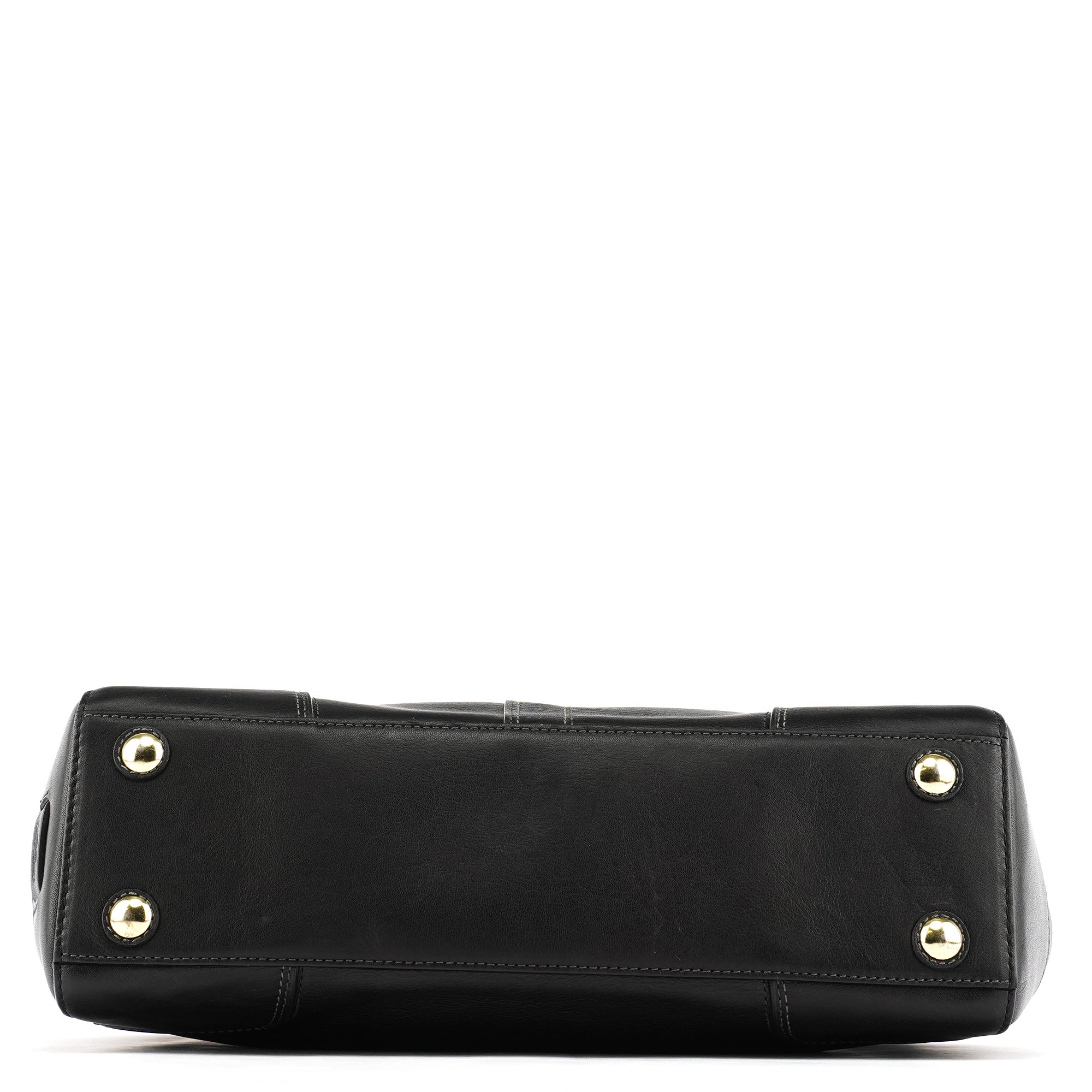 11047 Black Leather Turnlock Tote Bag