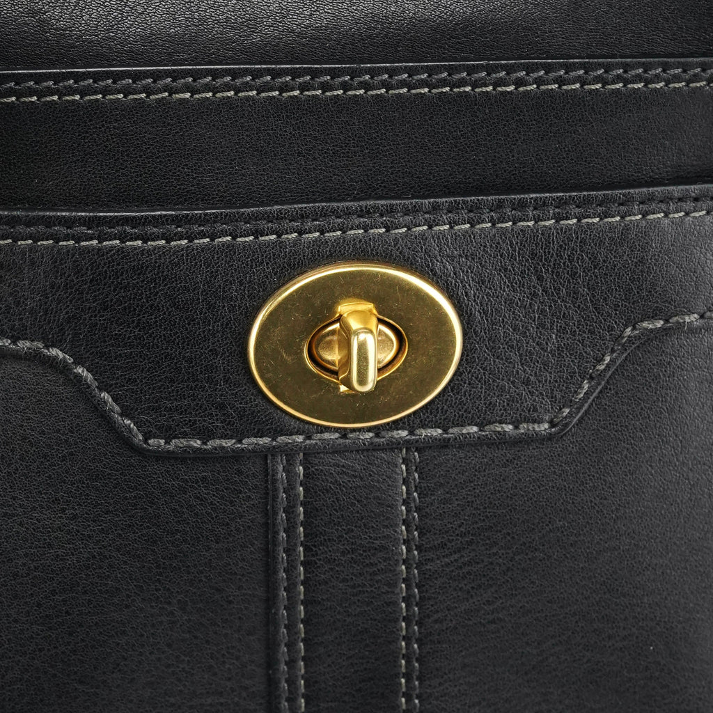 11047 Black Leather Turnlock Tote Bag