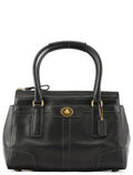 11047 Black Leather Turnlock Tote Bag