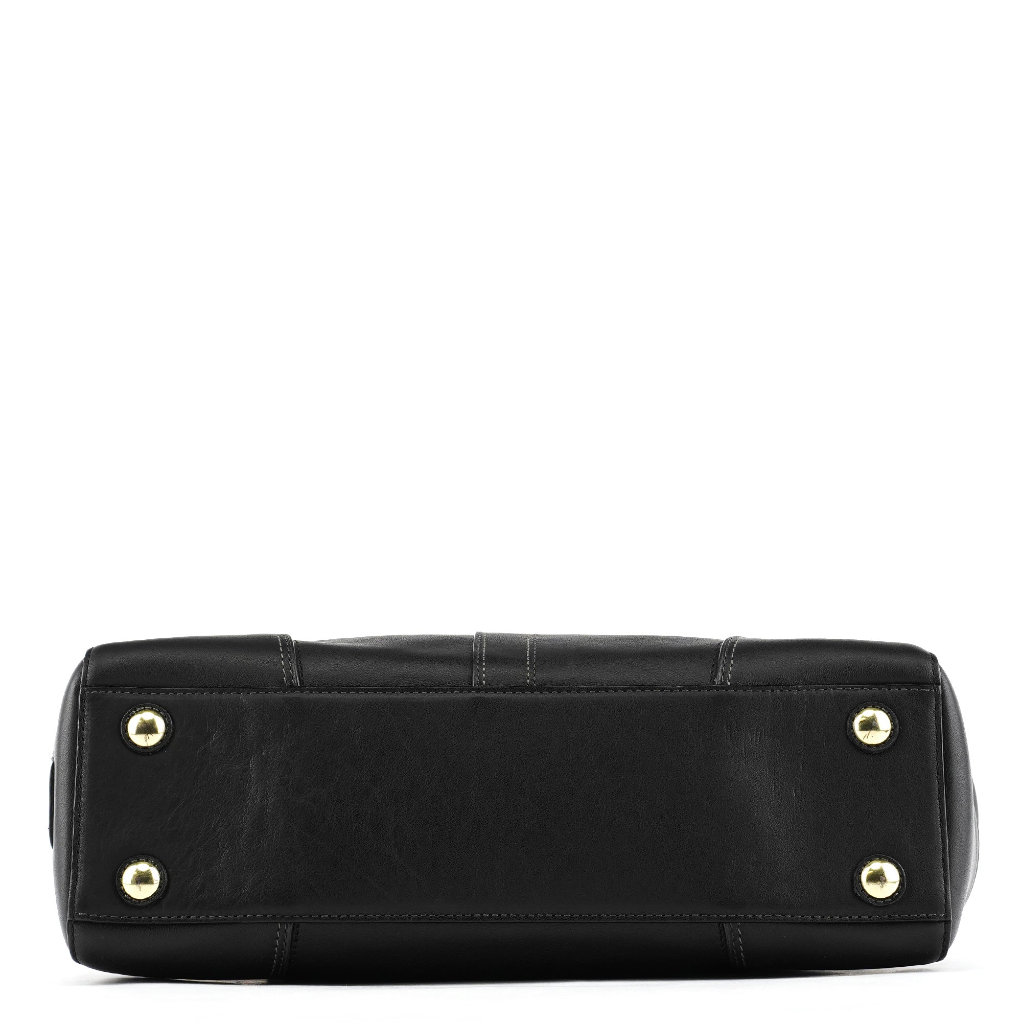 11047 Black Leather Turnlock Tote Bag