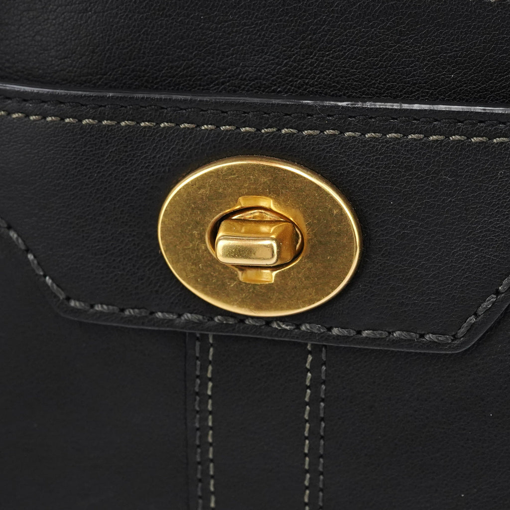 11047 Black Leather Turnlock Tote Bag