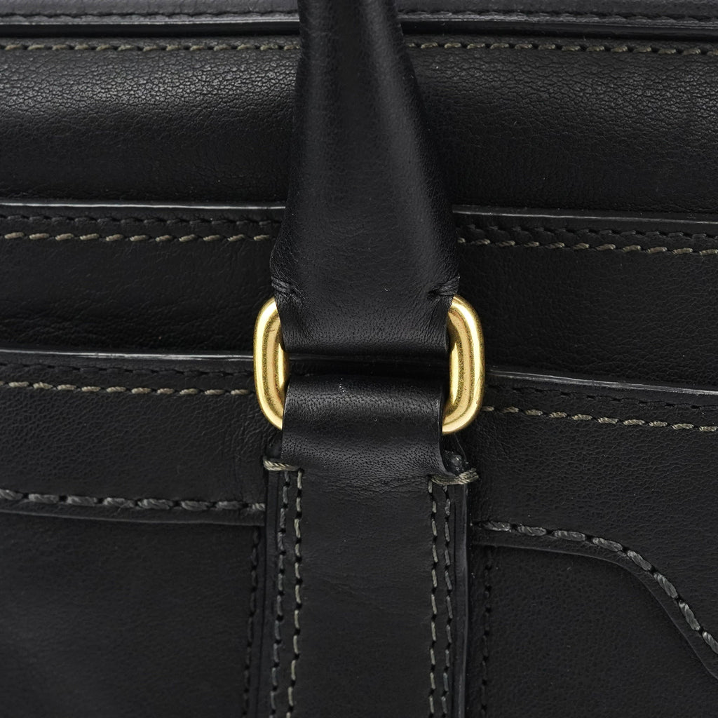 11047 Black Leather Turnlock Tote Bag