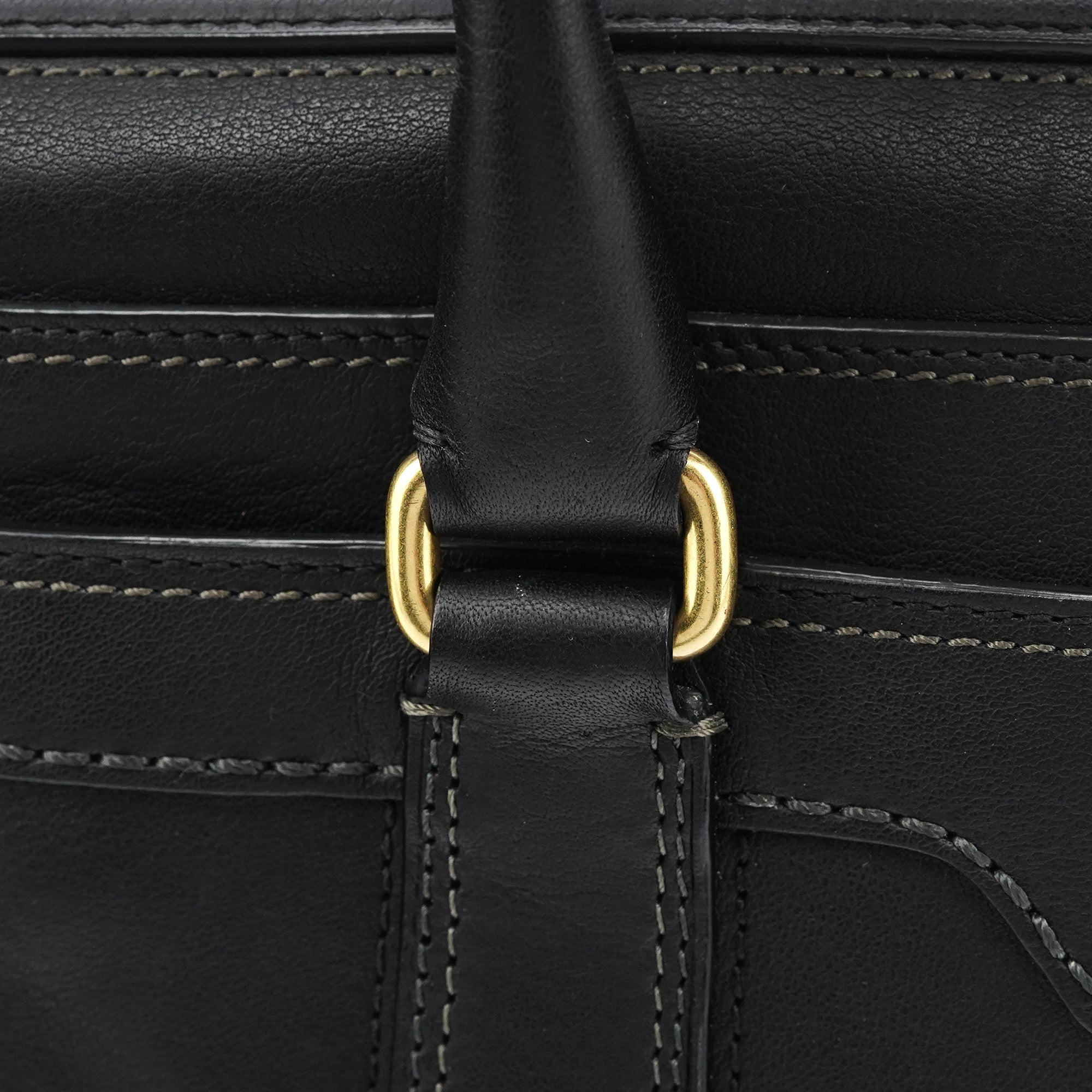 11047 Black Leather Turnlock Tote Bag