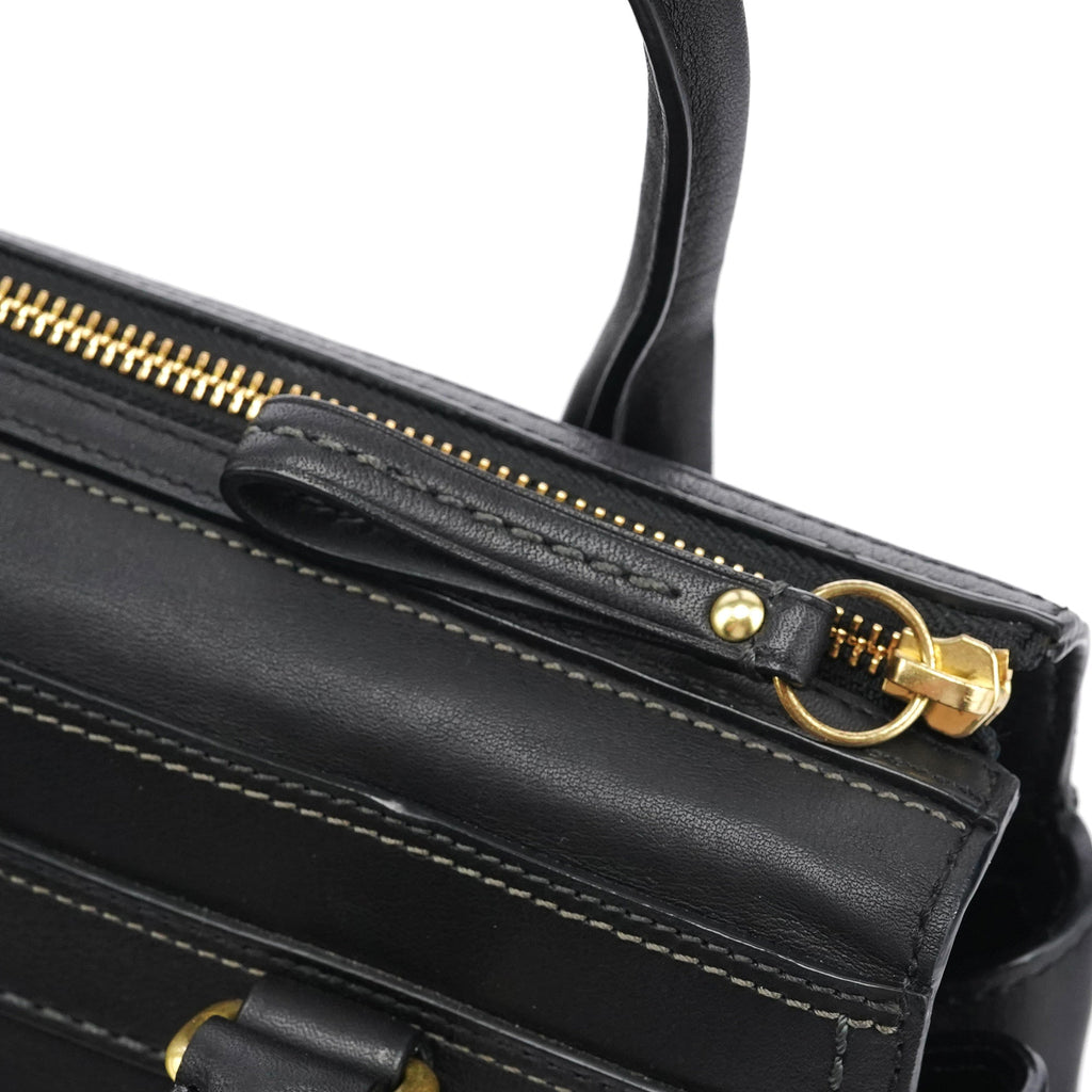 11047 Black Leather Turnlock Tote Bag