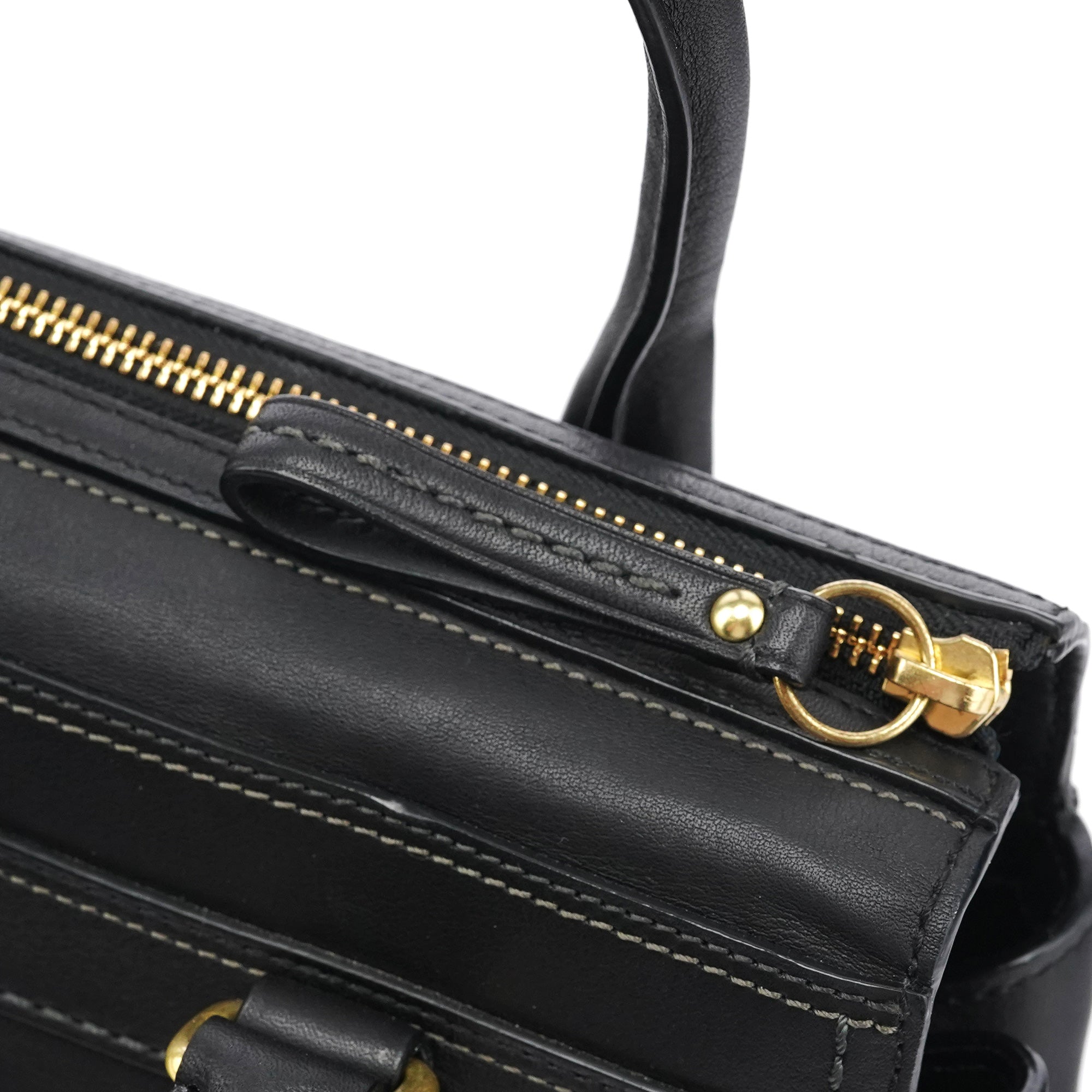 11047 Black Leather Turnlock Tote Bag