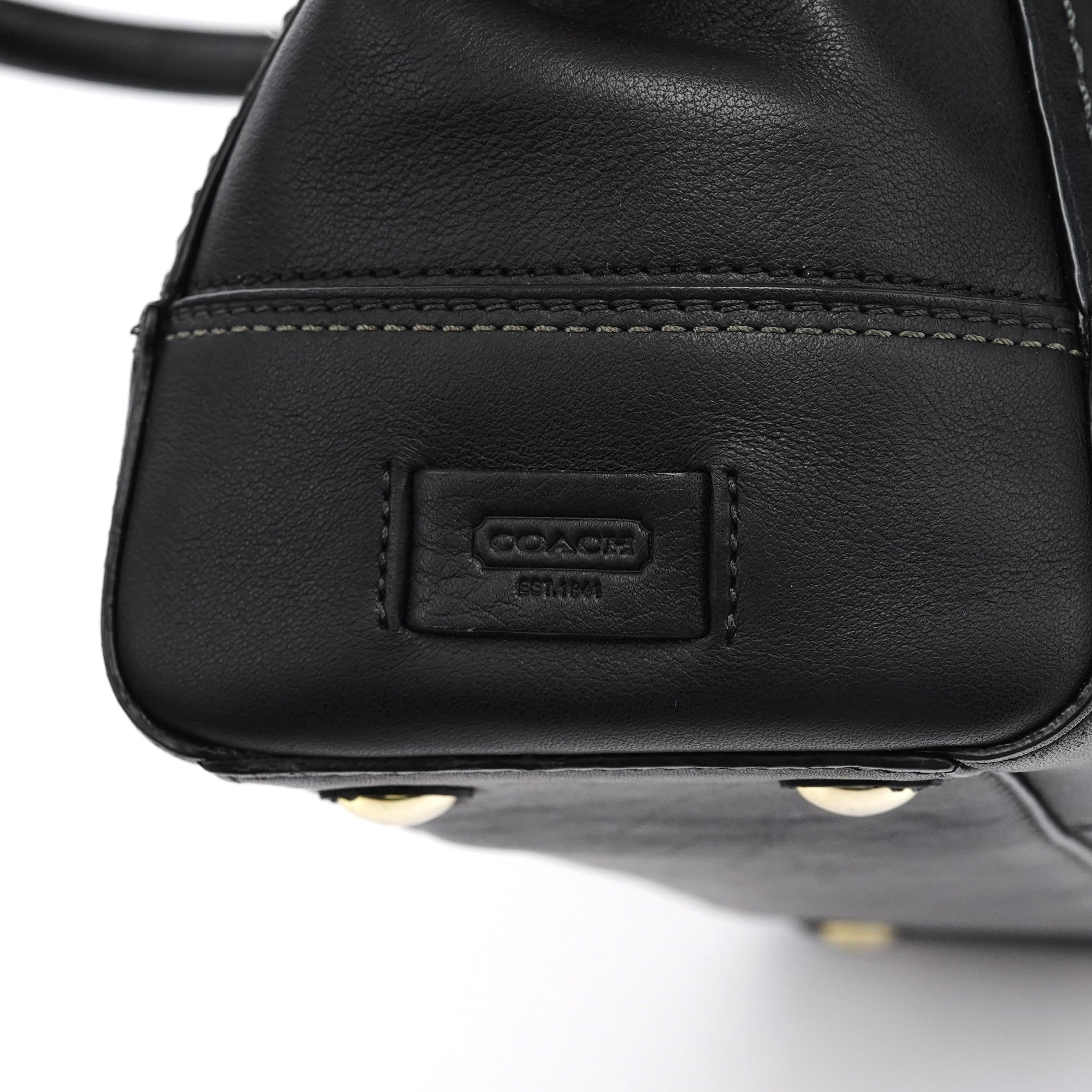 11047 Black Leather Turnlock Tote Bag