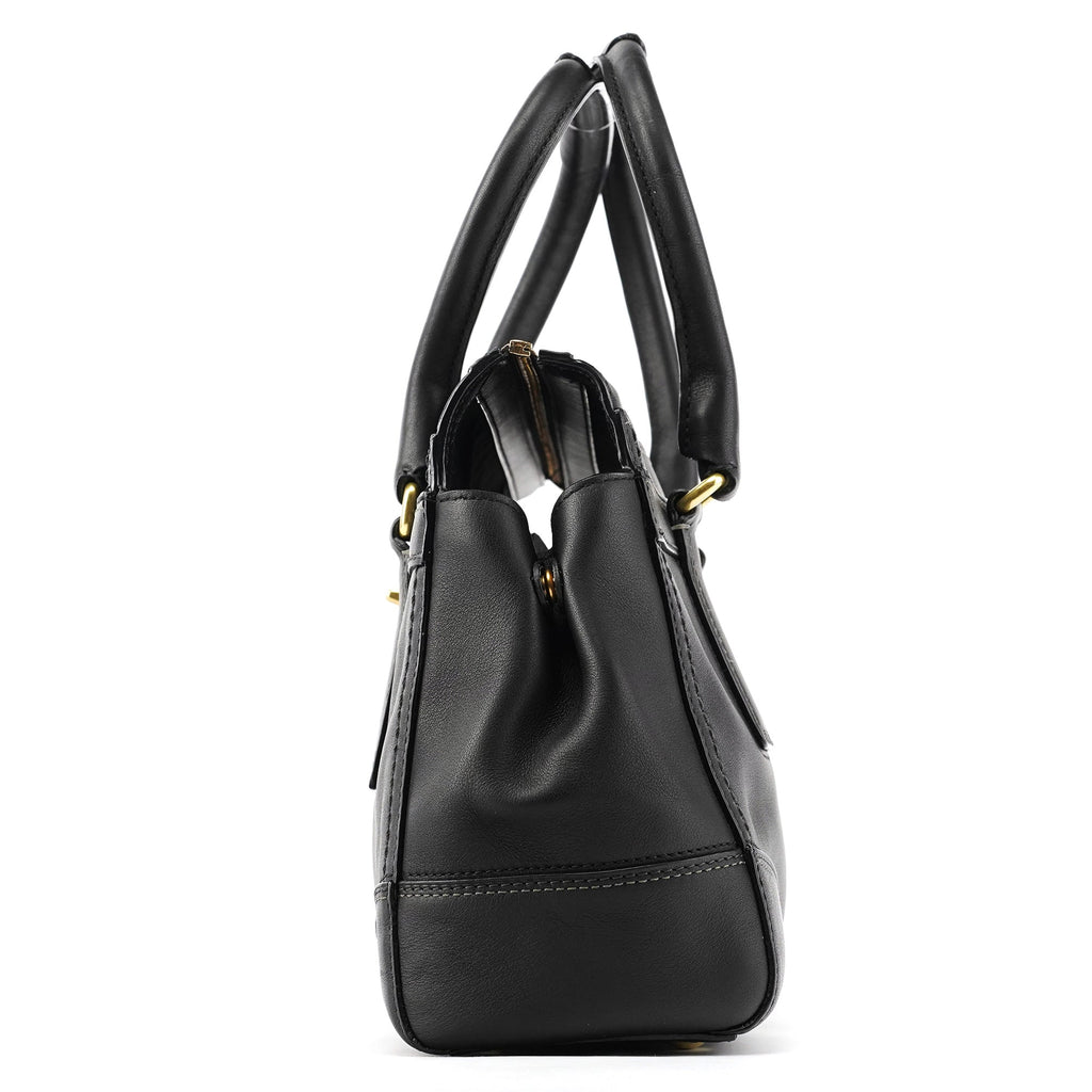 11047 Black Leather Turnlock Tote Bag