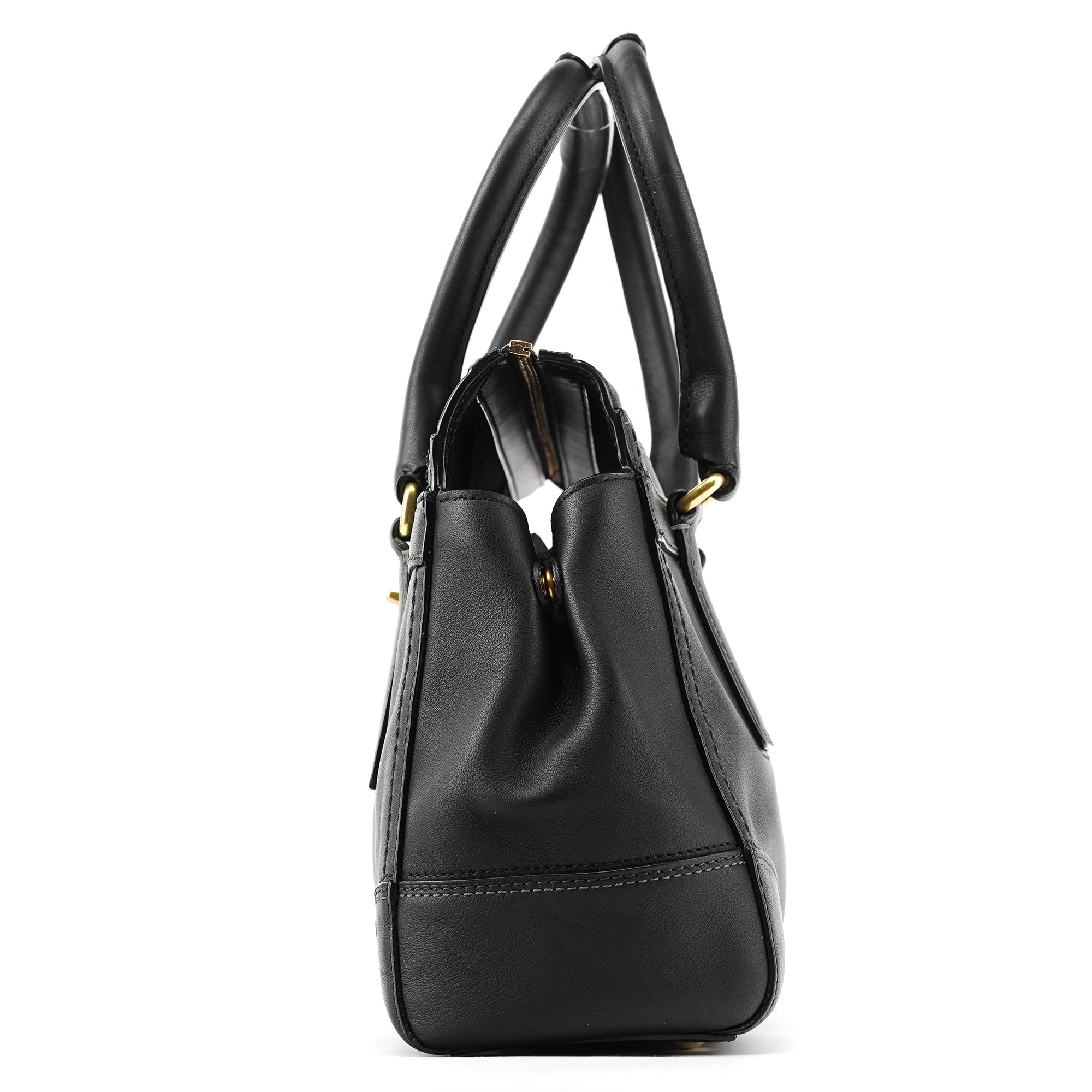 11047 Black Leather Turnlock Tote Bag