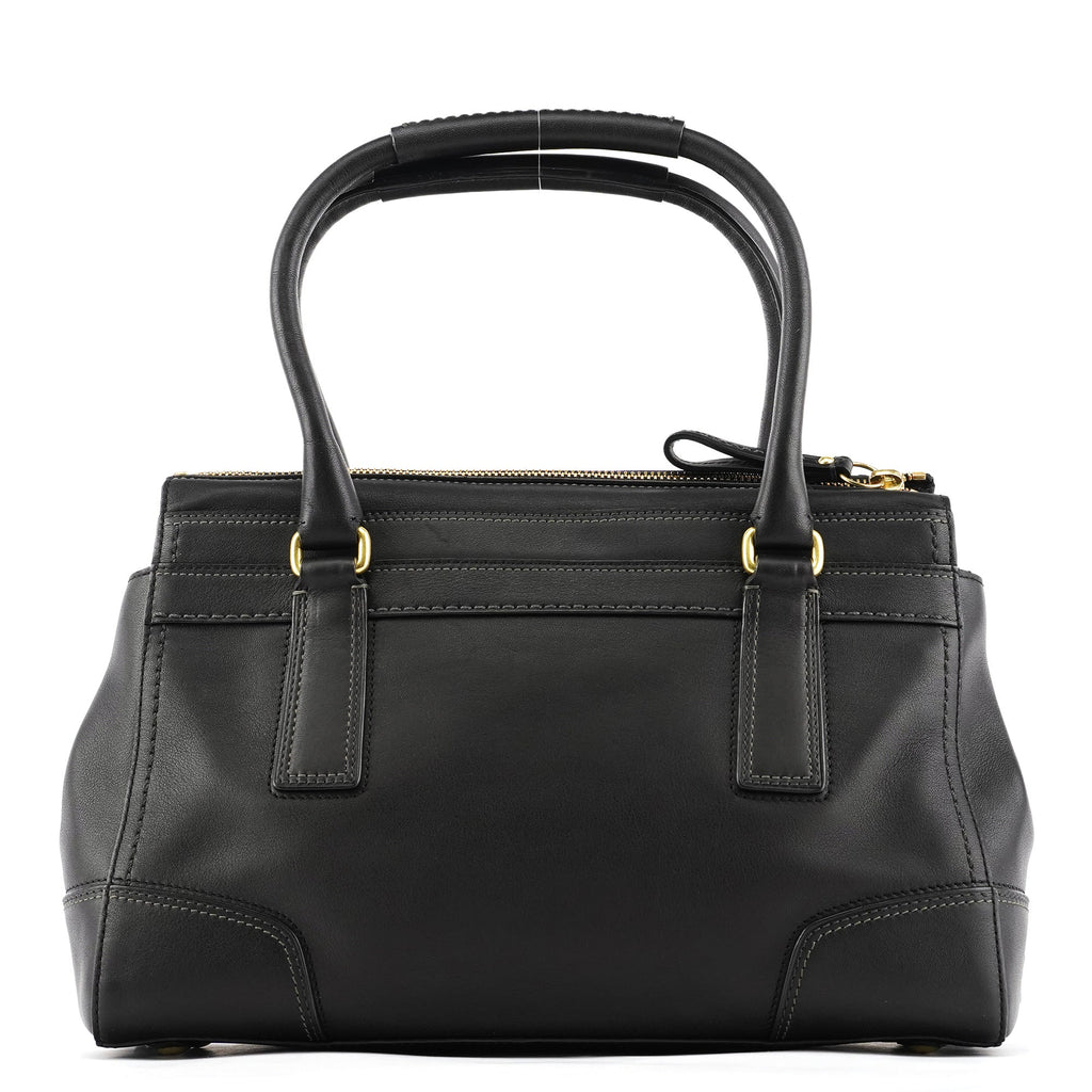 11047 Black Leather Turnlock Tote Bag