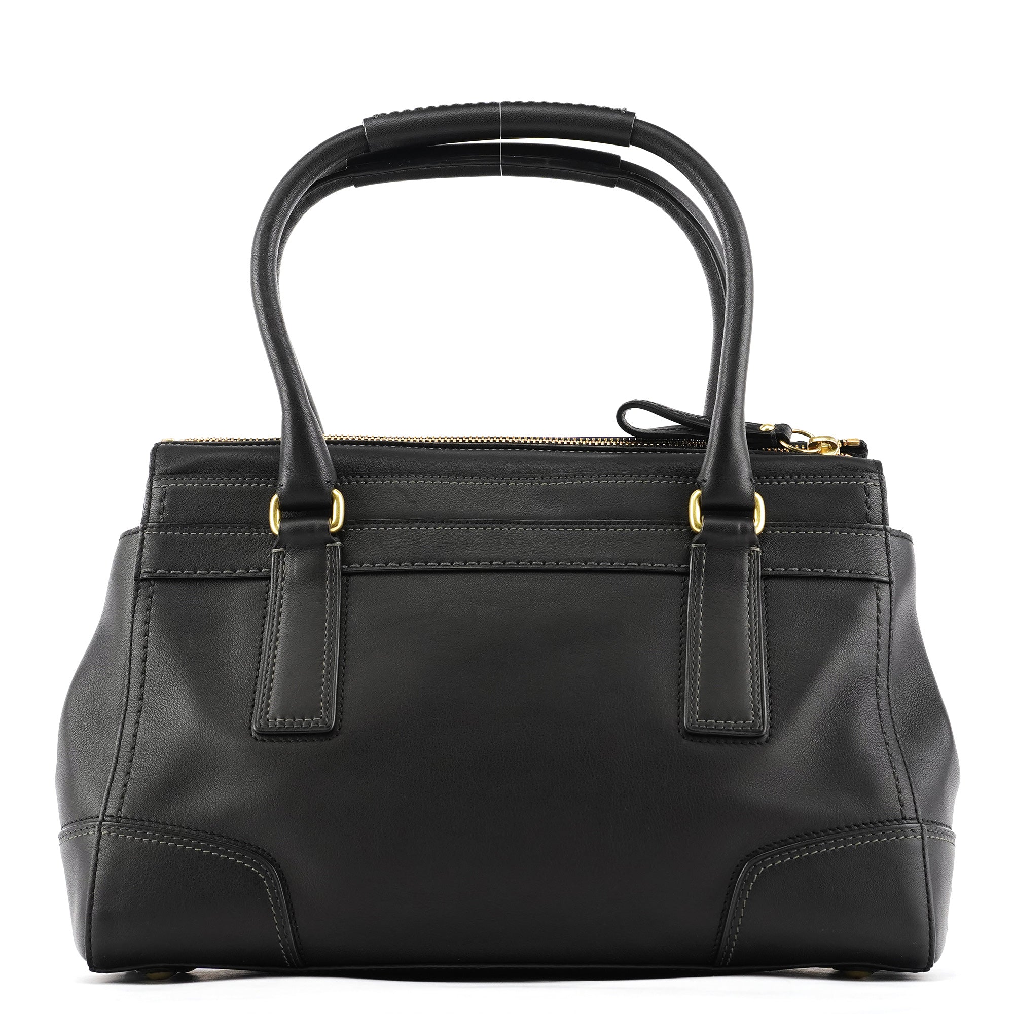 11047 Black Leather Turnlock Tote Bag