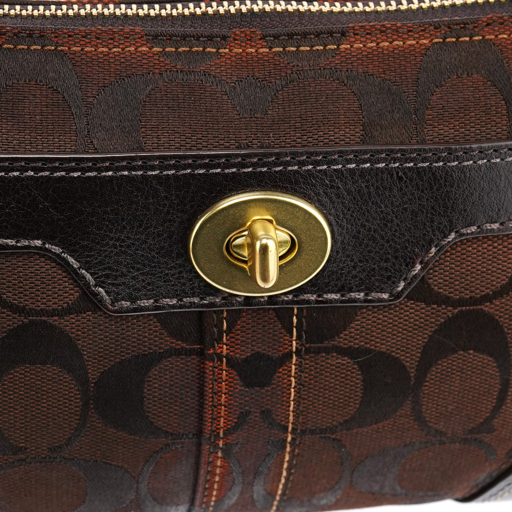 11057 Brown Signature Turnlock Shoulder Bag