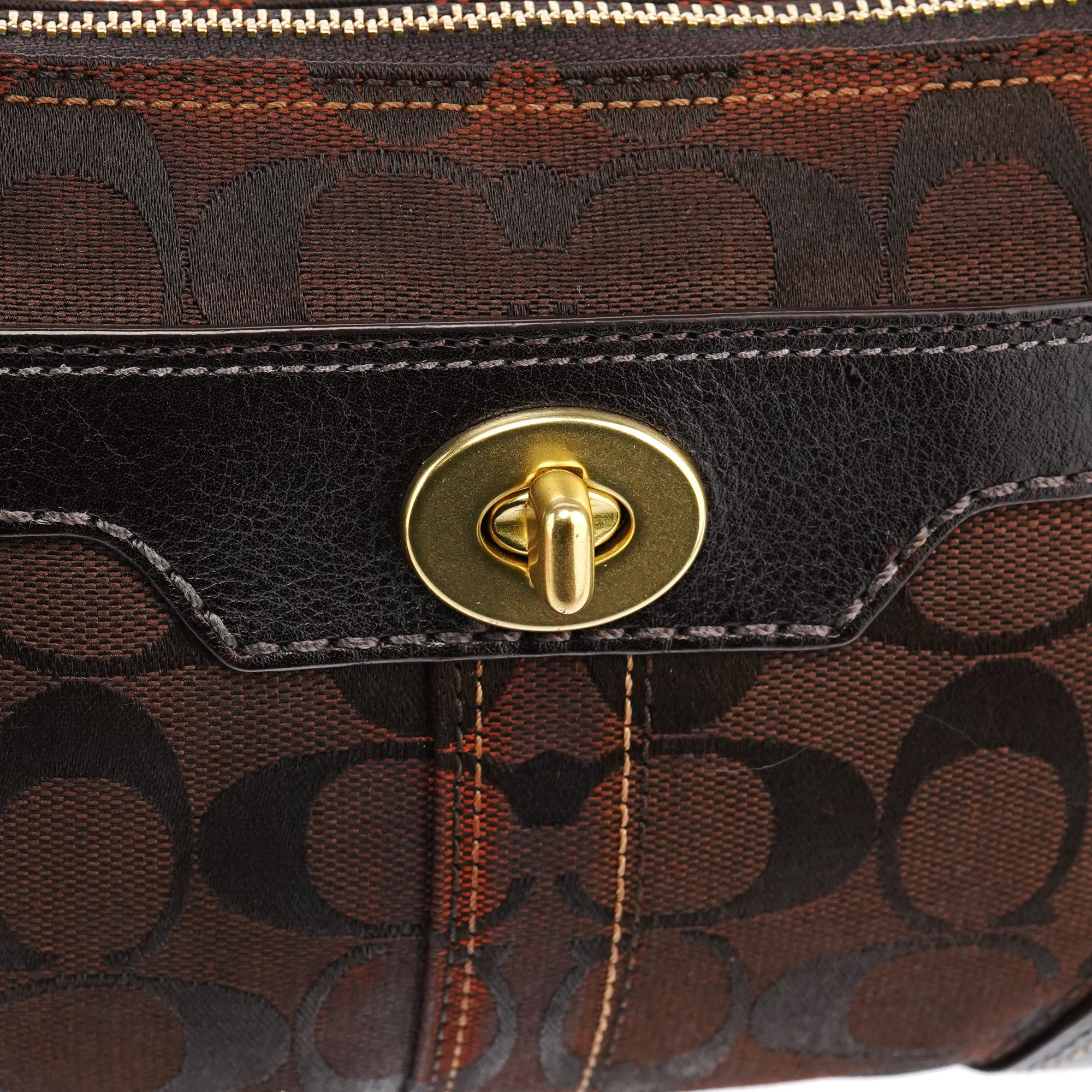 11057 Brown Signature Turnlock Shoulder Bag