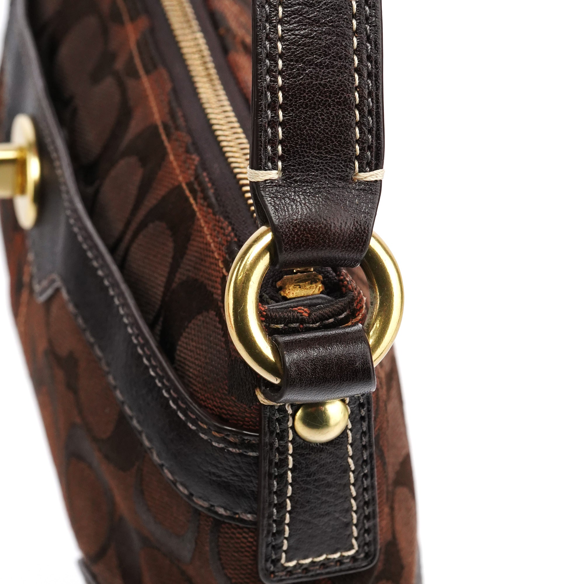 11057 Brown Signature Turnlock Shoulder Bag