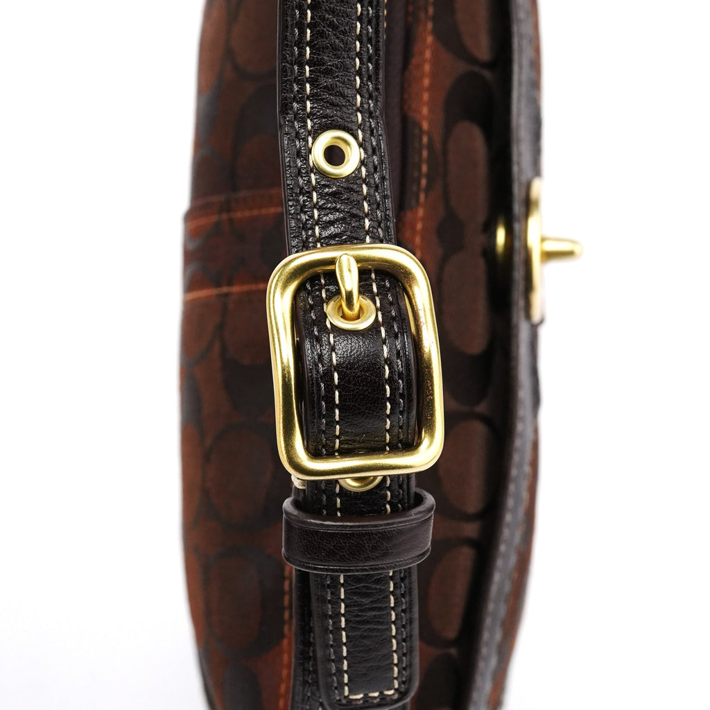 11057 Brown Signature Turnlock Shoulder Bag