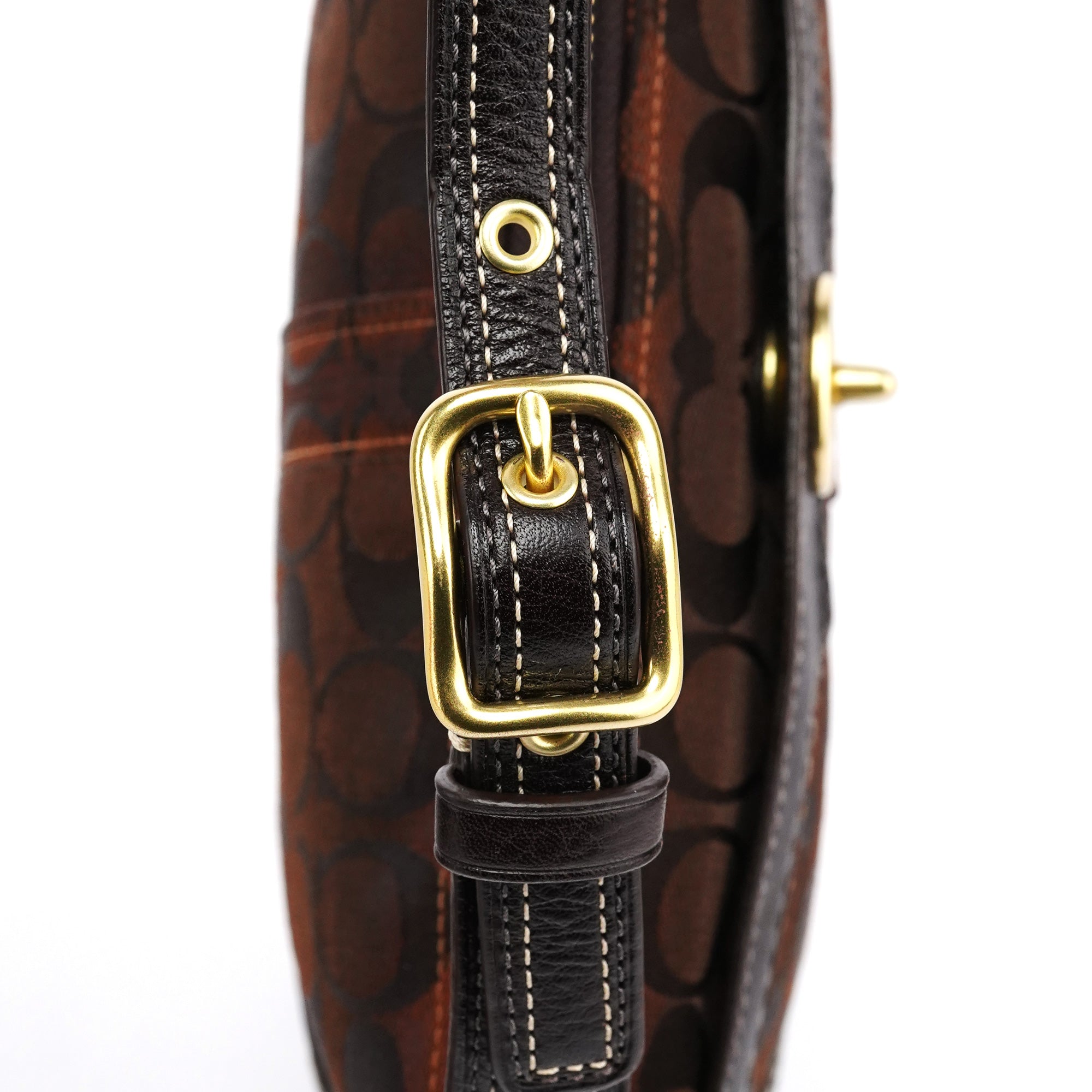 11057 Brown Signature Turnlock Shoulder Bag