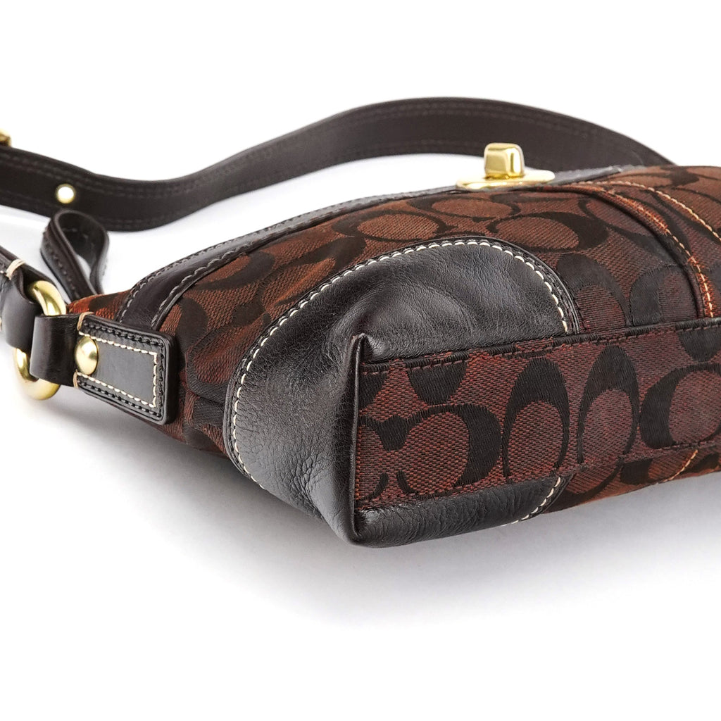 11057 Brown Signature Turnlock Shoulder Bag