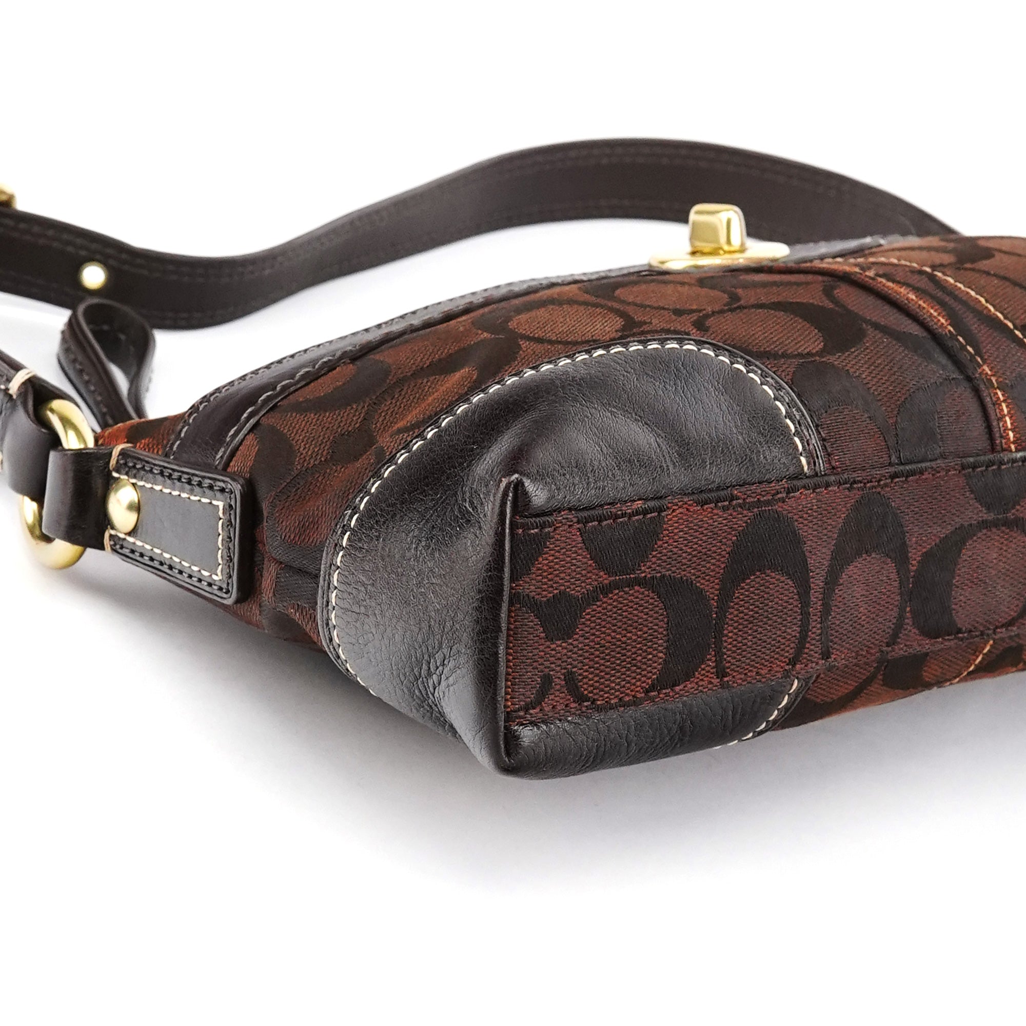 11057 Brown Signature Turnlock Shoulder Bag