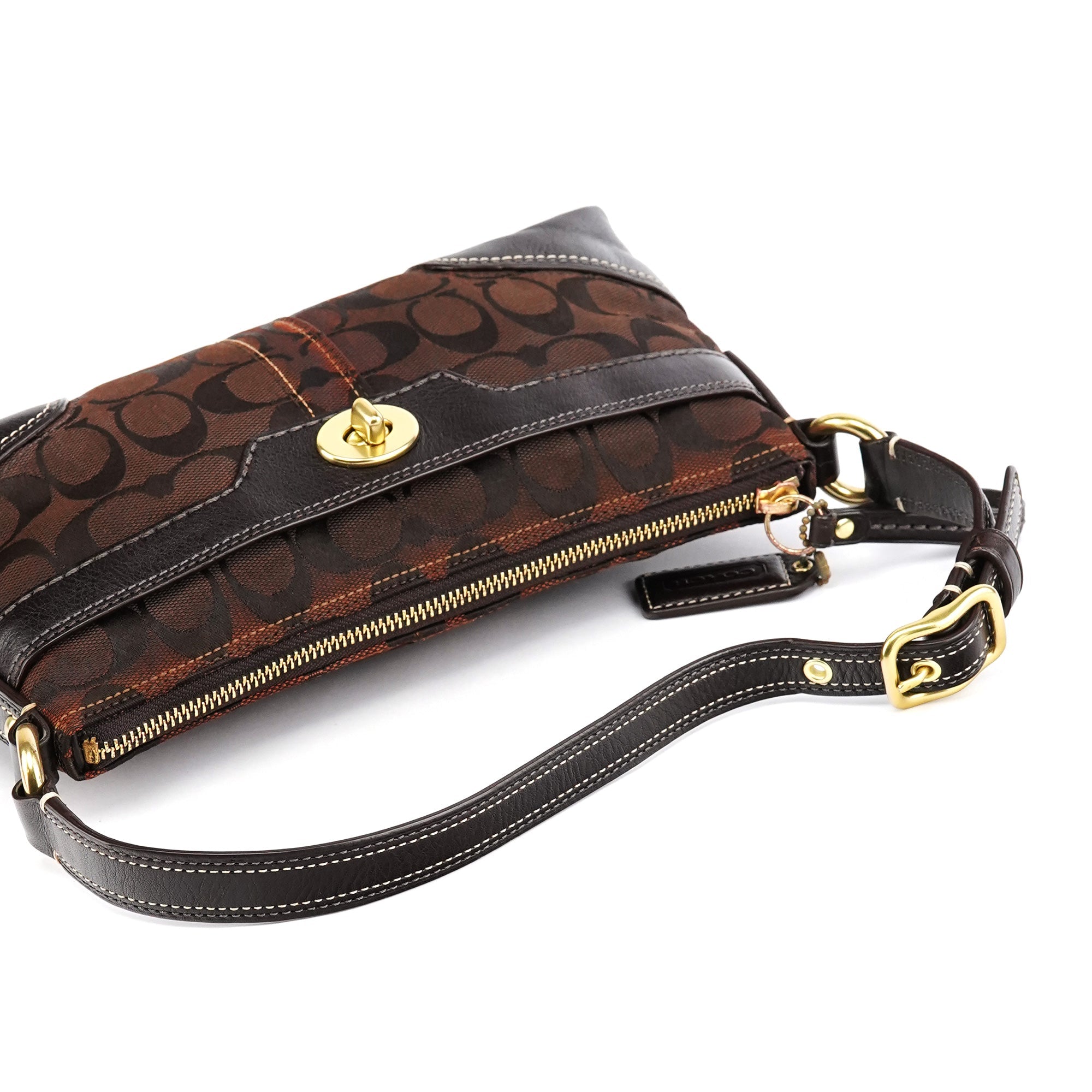 11057 Brown Signature Turnlock Shoulder Bag