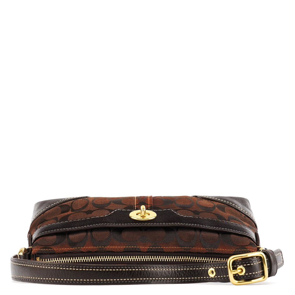 11057 Brown Signature Turnlock Shoulder Bag