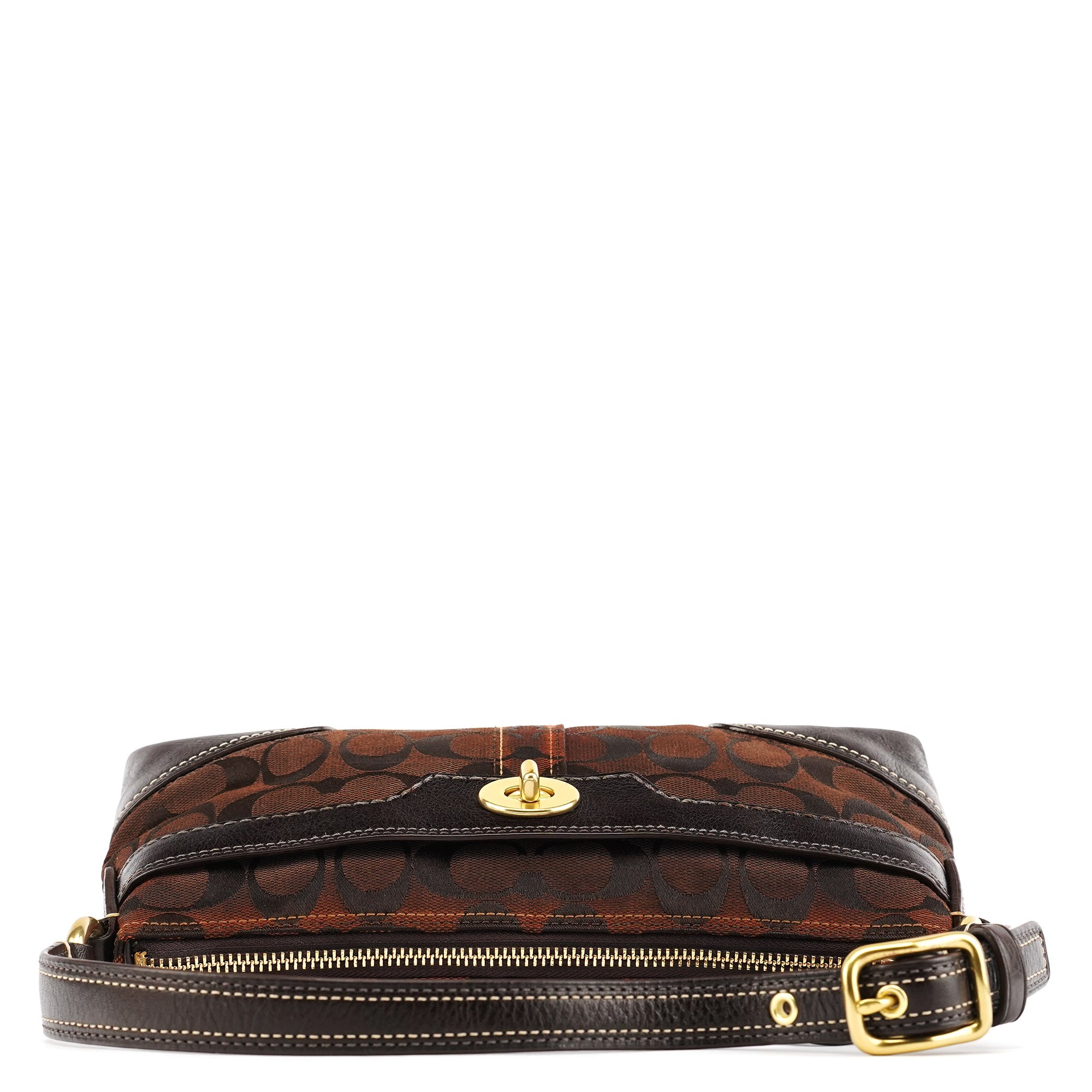 11057 Brown Signature Turnlock Shoulder Bag