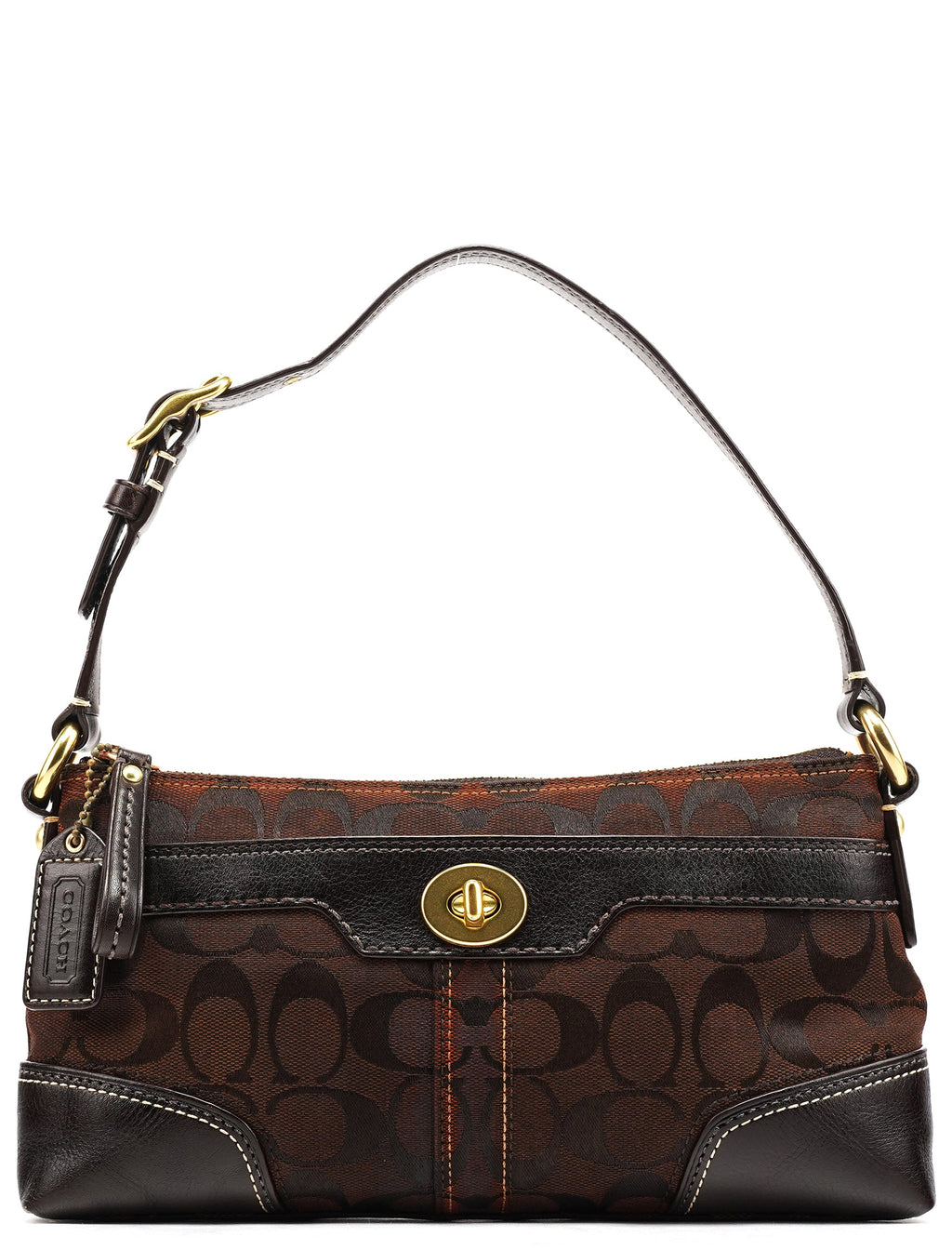 11057 Brown Signature Turnlock Shoulder Bag