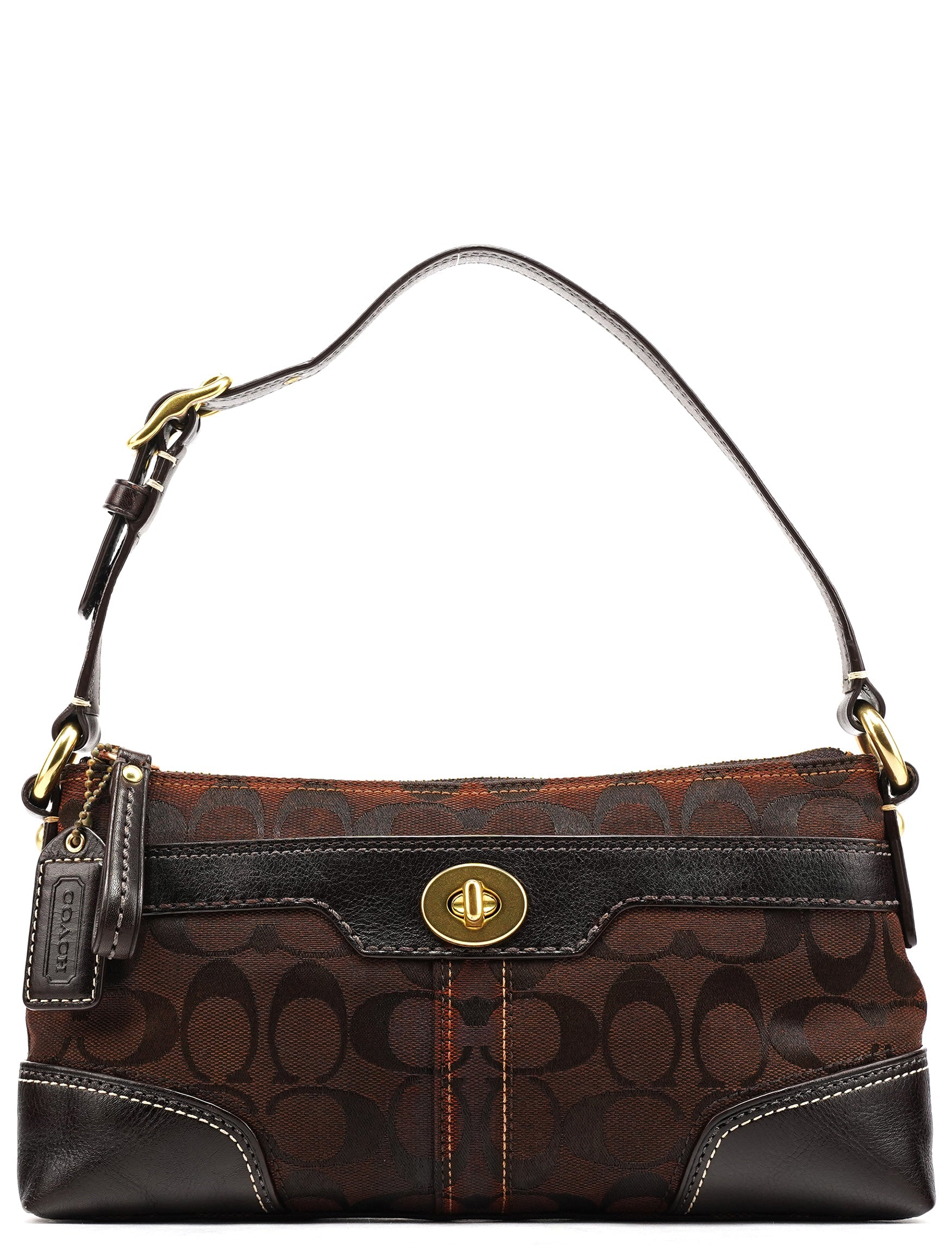 11057 Brown Signature Turnlock Shoulder Bag