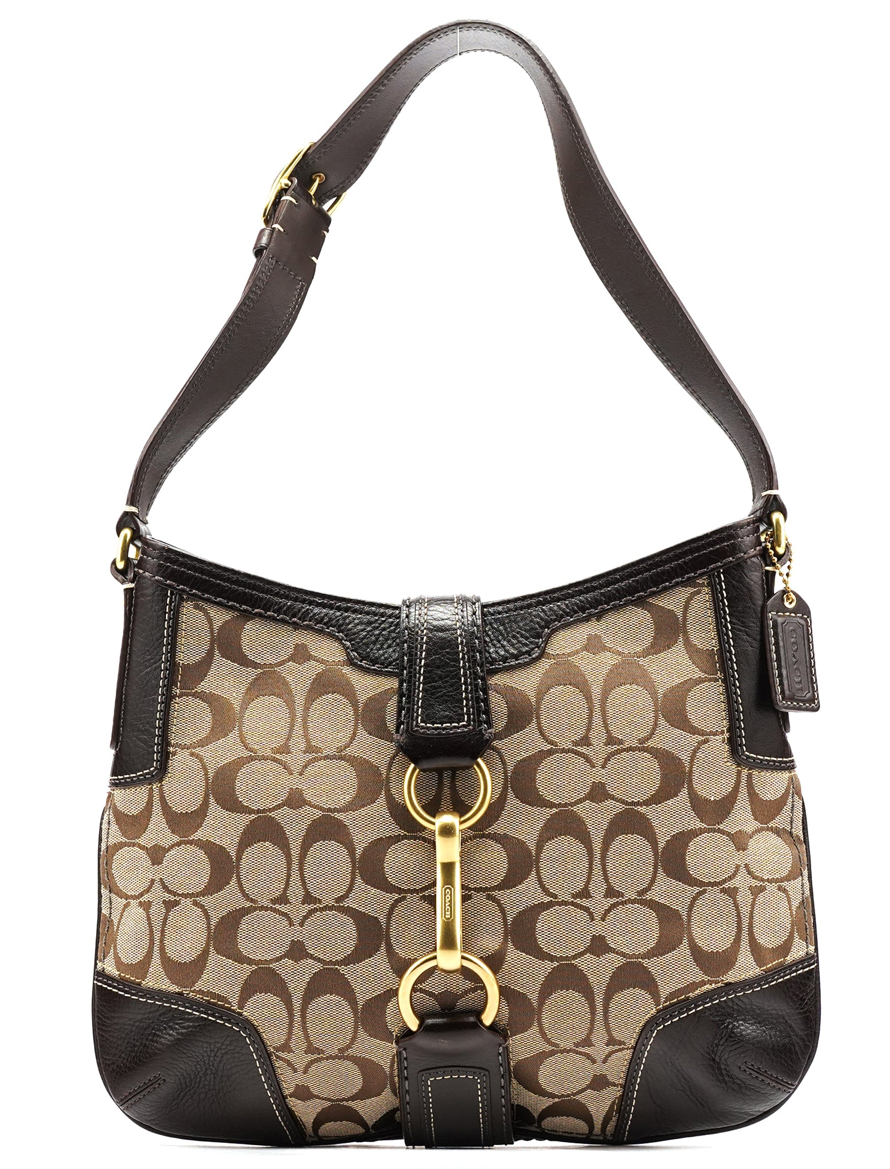 11058 Beige Brown Signature Hamptons Shoulder Bag