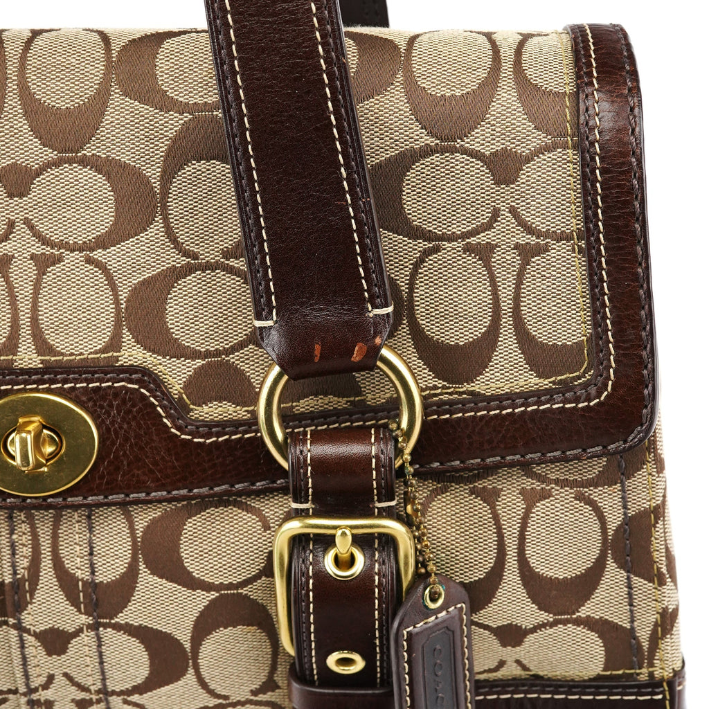 11060 Beige Brown Signature Turnlock Tote Bag