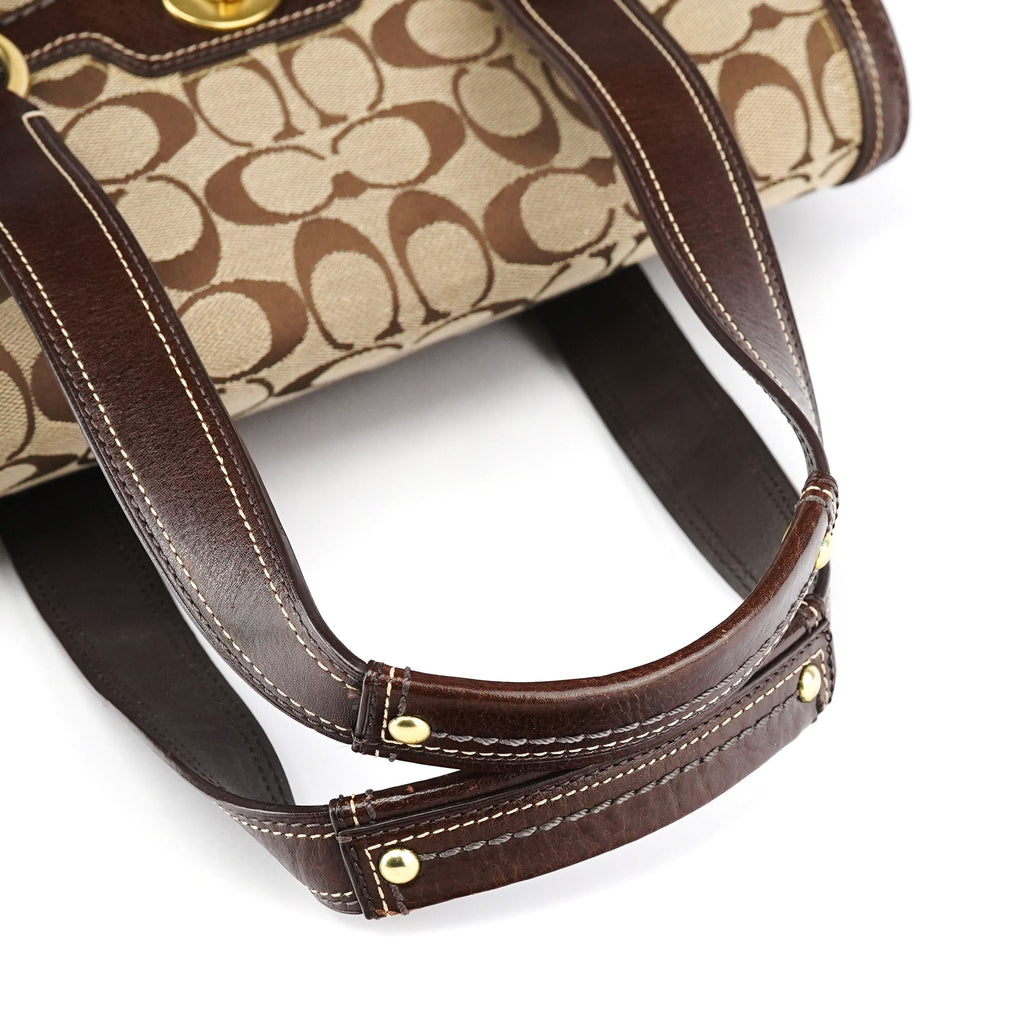 11060 Beige Brown Signature Turnlock Tote Bag