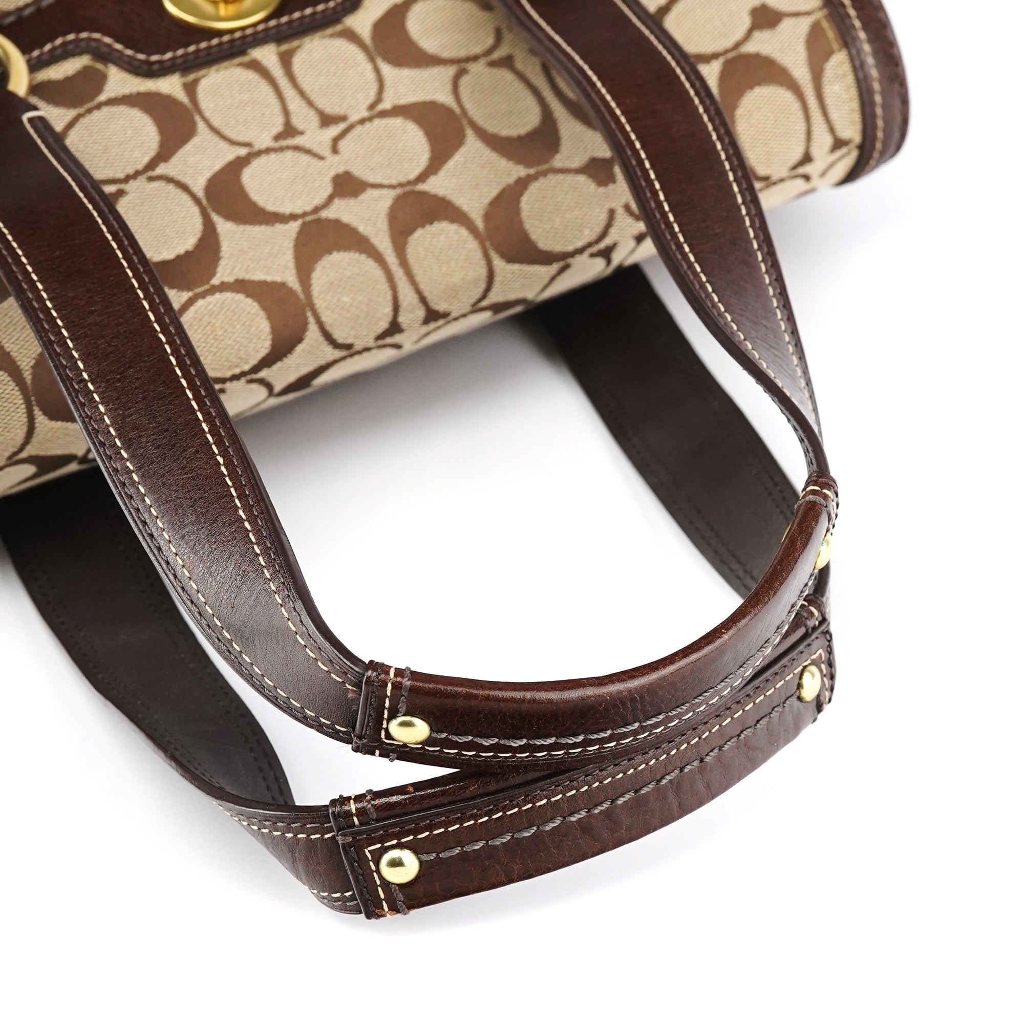 11060 Beige Brown Signature Turnlock Tote Bag