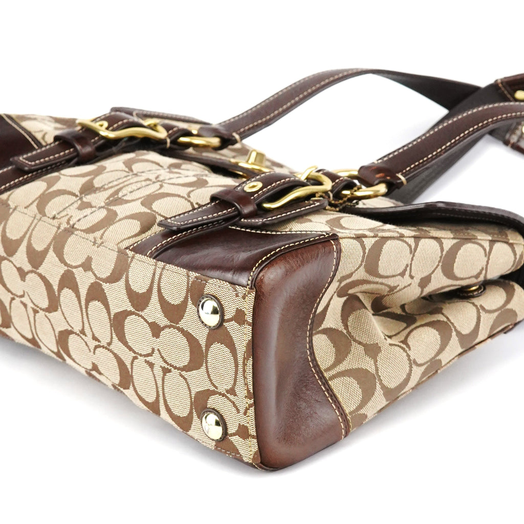 11060 Beige Brown Signature Turnlock Tote Bag